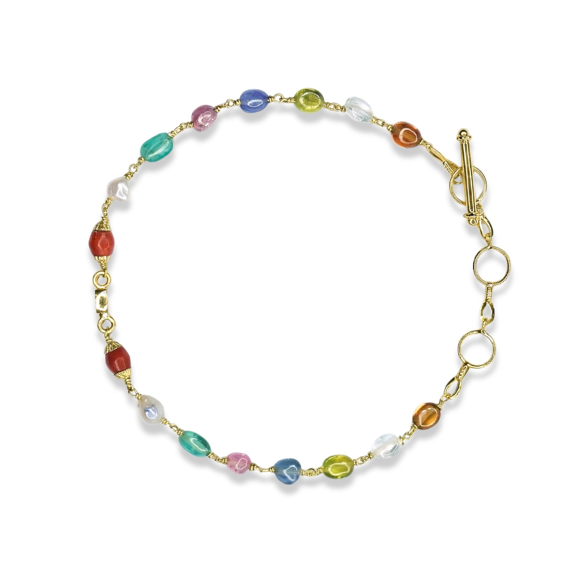 Navratna (Navaratna) Bracelet B03 for Women in 18K Yellow Gold thumbnail