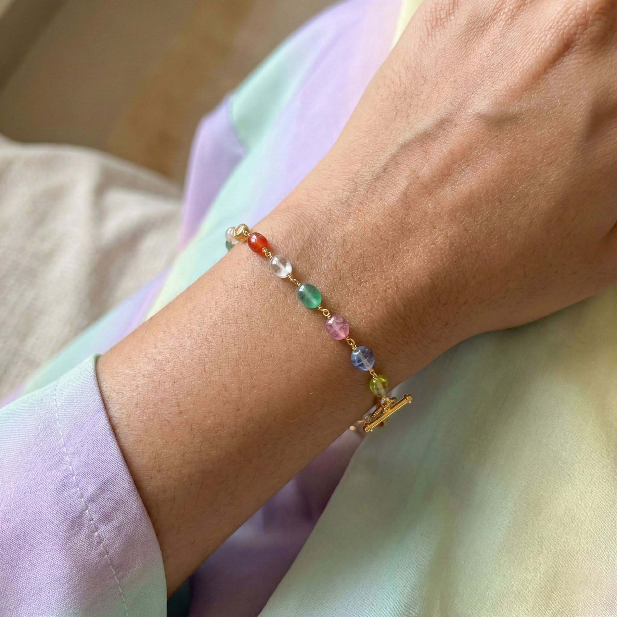 Navratna (Navaratna) Bracelet B06 for Women in 18K Yellow Gold thumbnail