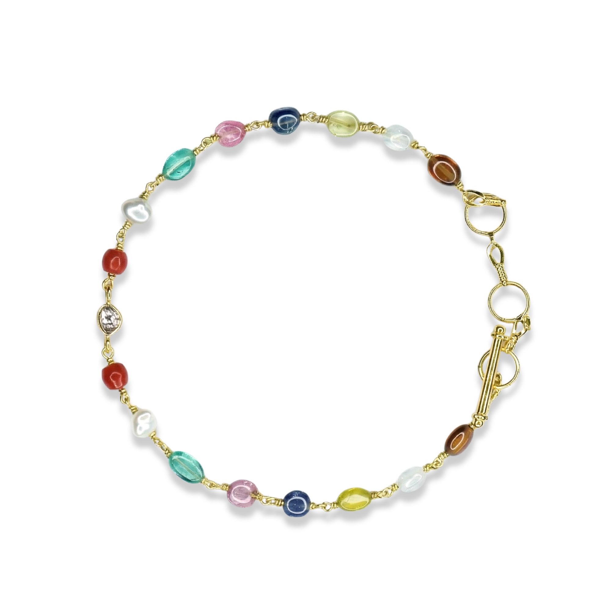 Navratna (Navaratna) Bracelet B09 for Women in 18K Yellow Gold thumbnail