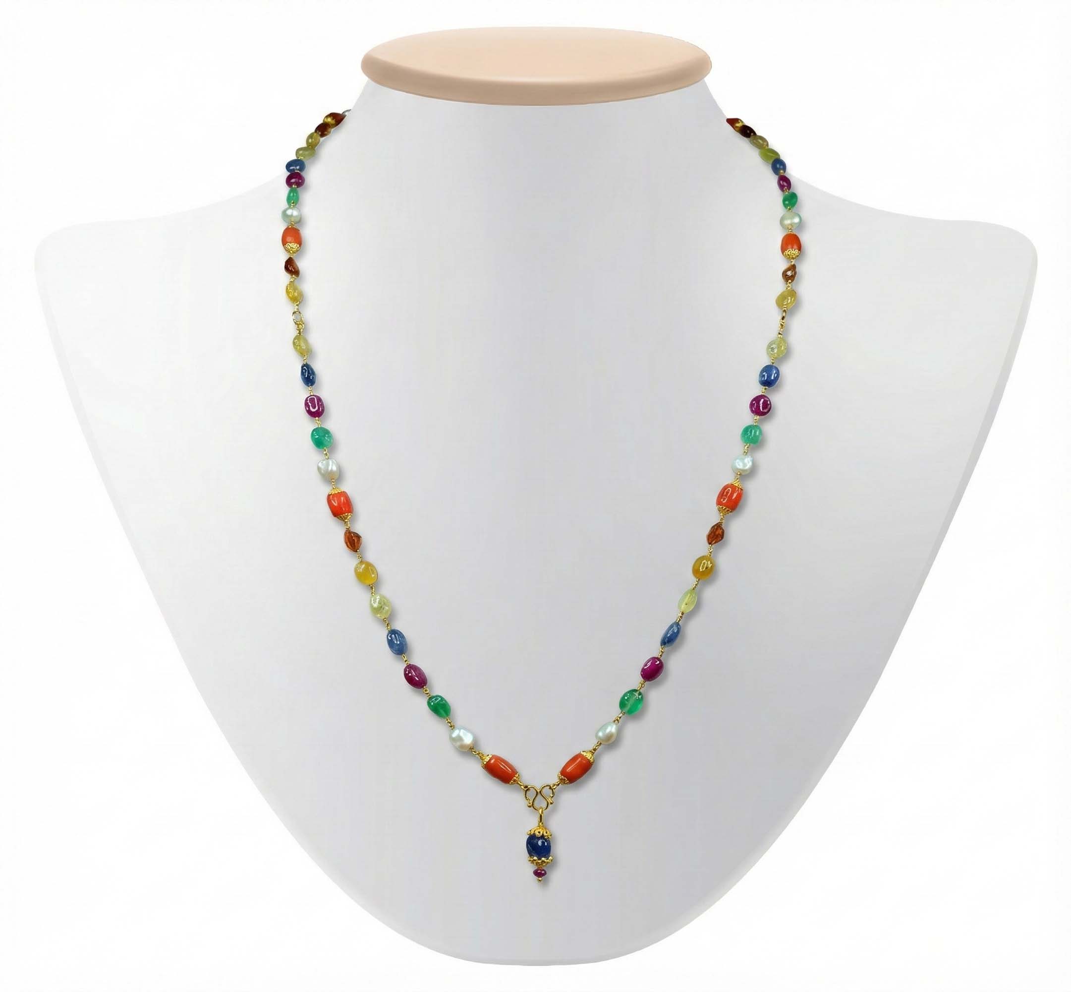 Navratna (Navaratna) Mala I04 for Men in 22K Yellow Gold with Natural Uncut Diamonds thumbnail