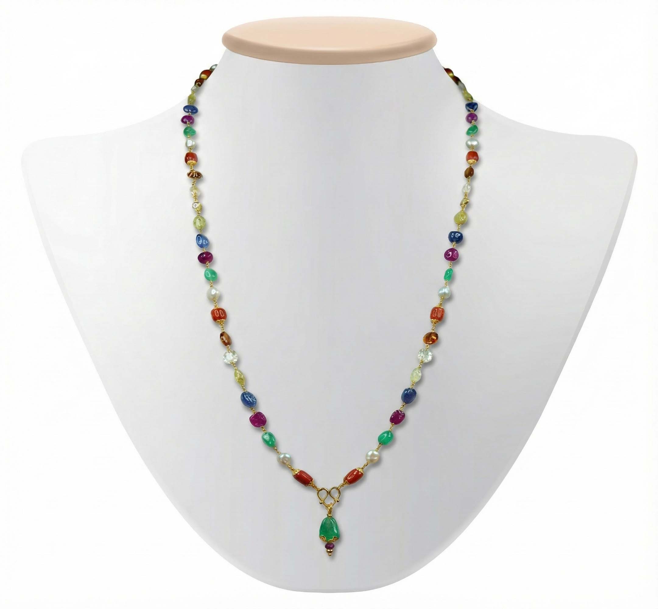 Navratna (Navaratna) Mala J05 for Men in 22K Yellow Gold with Natural Uncut Diamonds thumbnail