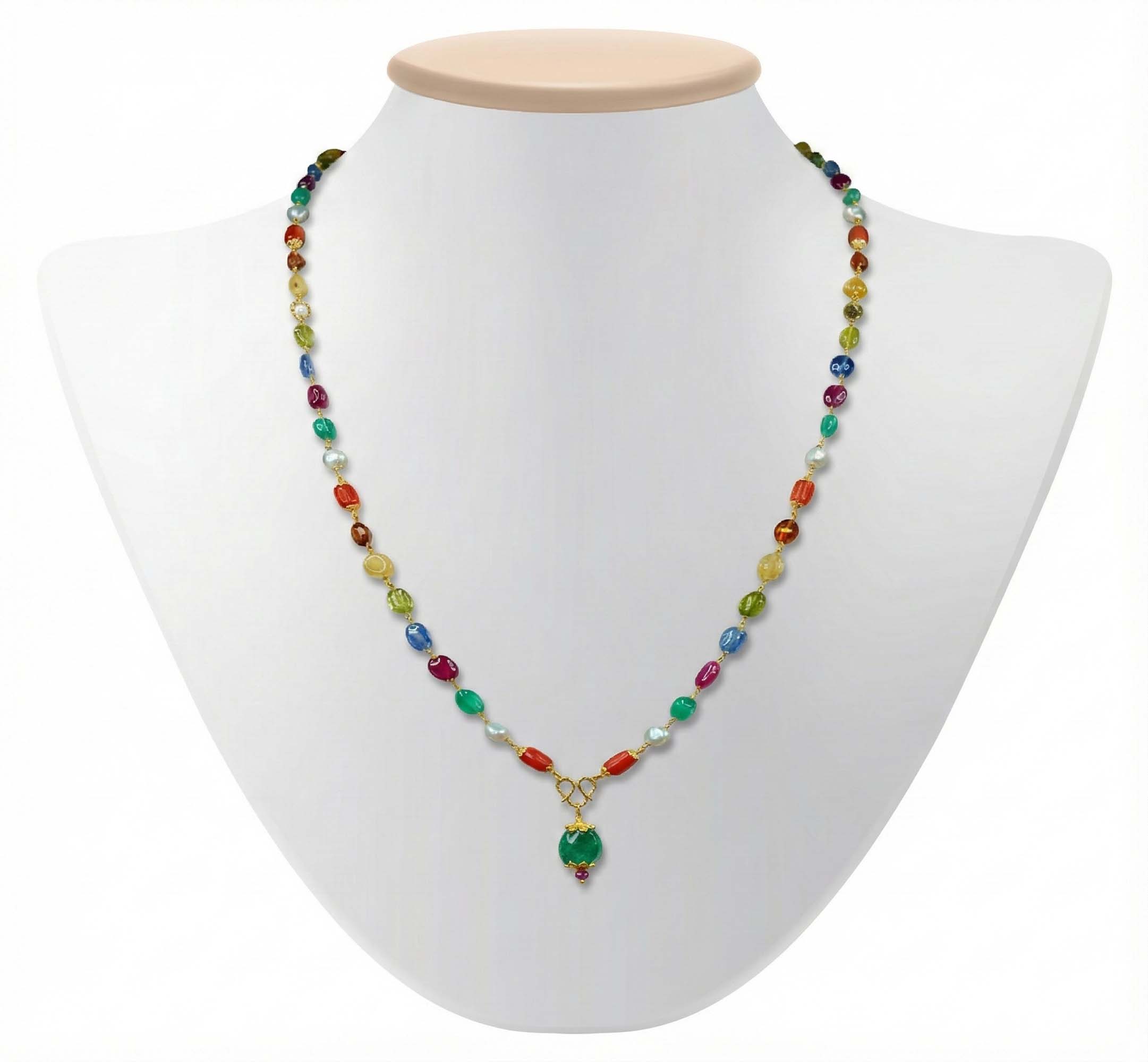 Navratna (Navaratna) Mala K06 for Men in 22K Yellow Gold with Natural Uncut Diamonds thumbnail