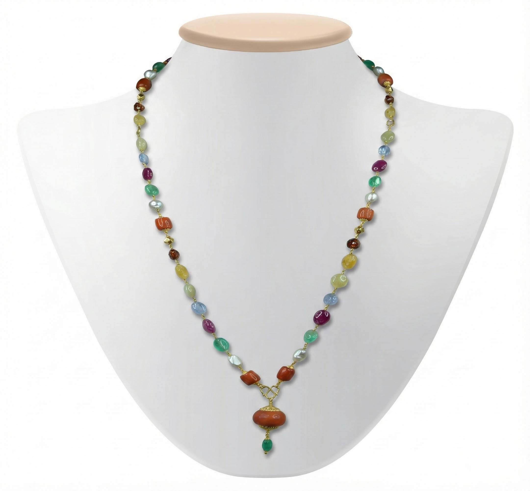 Navratna (Navaratna) Mala M08 for Men in 22K Yellow Gold with Natural Uncut Diamonds thumbnail