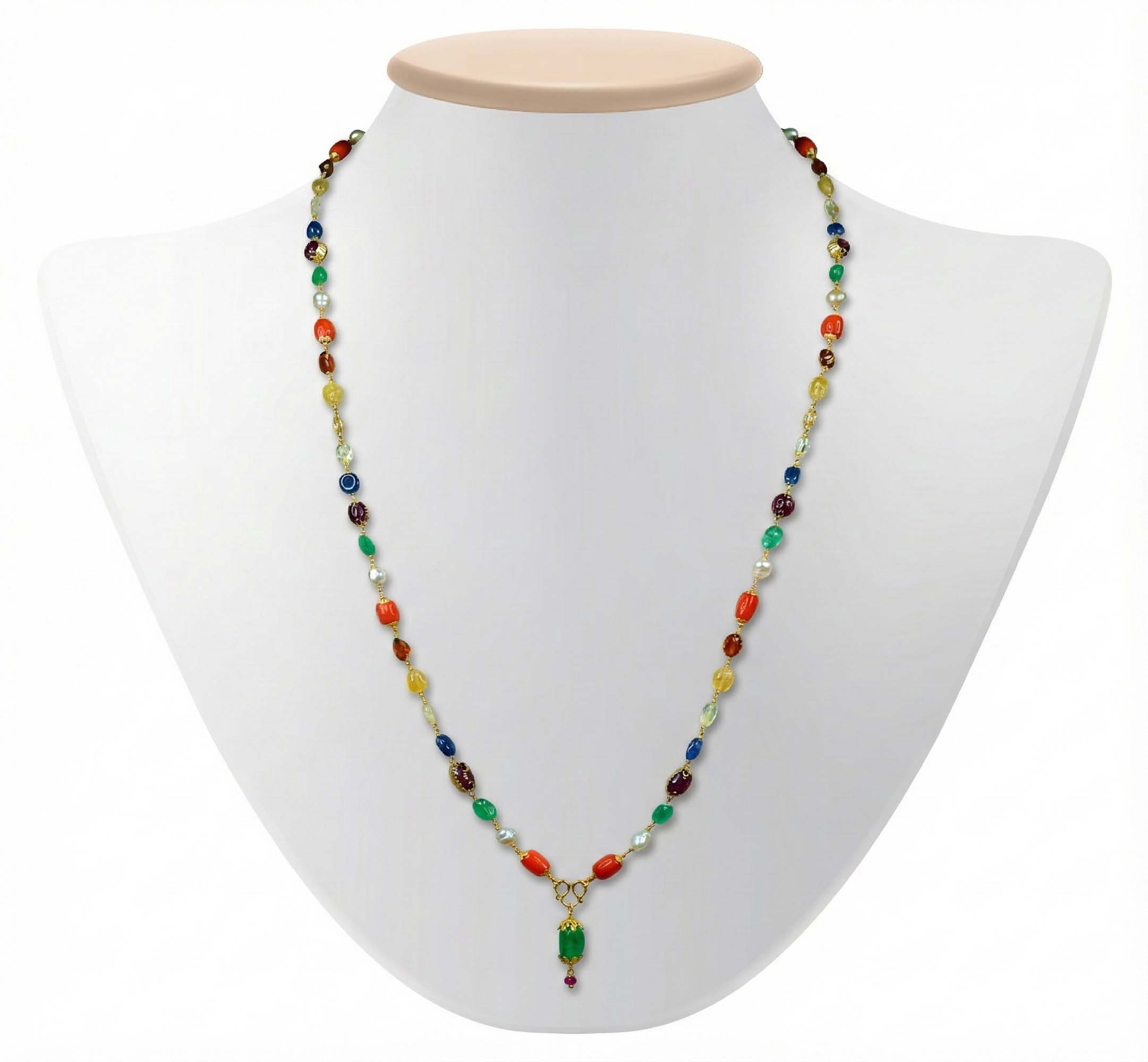 Navratna (Navaratna) Mala N09 for Men in 22K Yellow Gold with Natural Uncut Diamonds thumbnail
