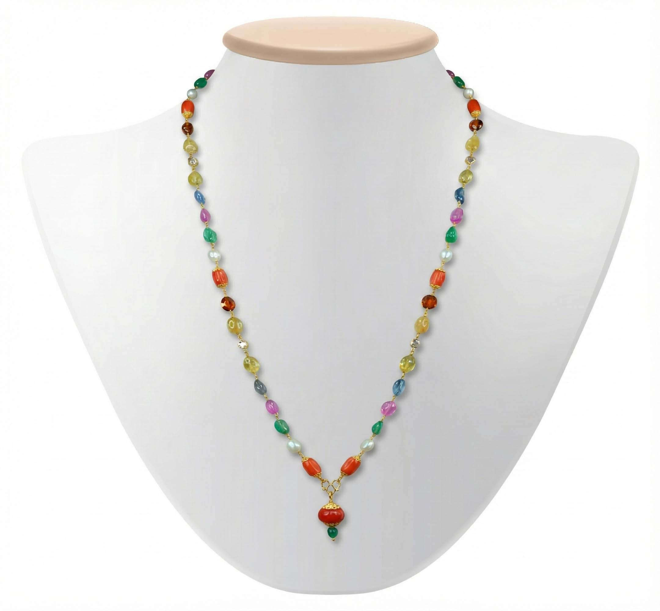 Navratna (Navaratna) Mala O10 for Men in 22K Yellow Gold with Natural Uncut Diamonds thumbnail