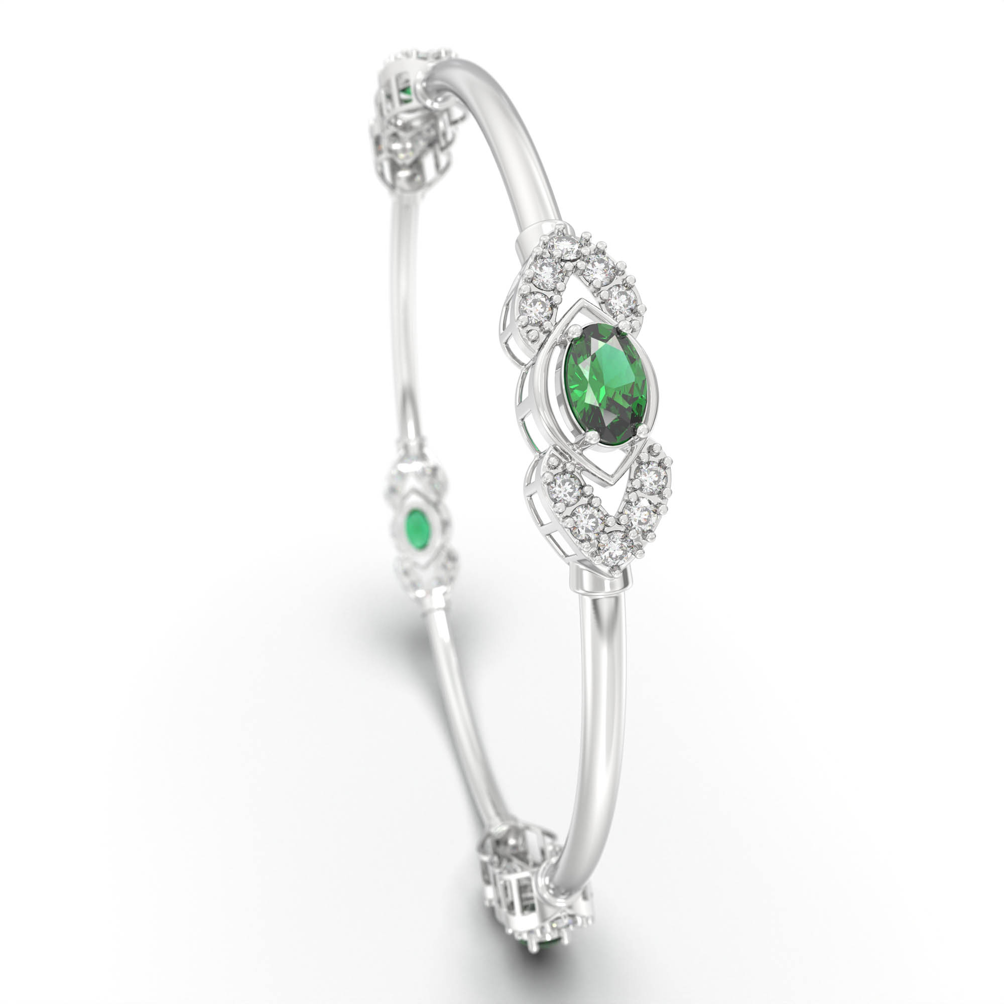 Lab-Grown Diamond and Emerald Bangle in 18K White Gold – 1.04 Ct Diamonds thumbnail