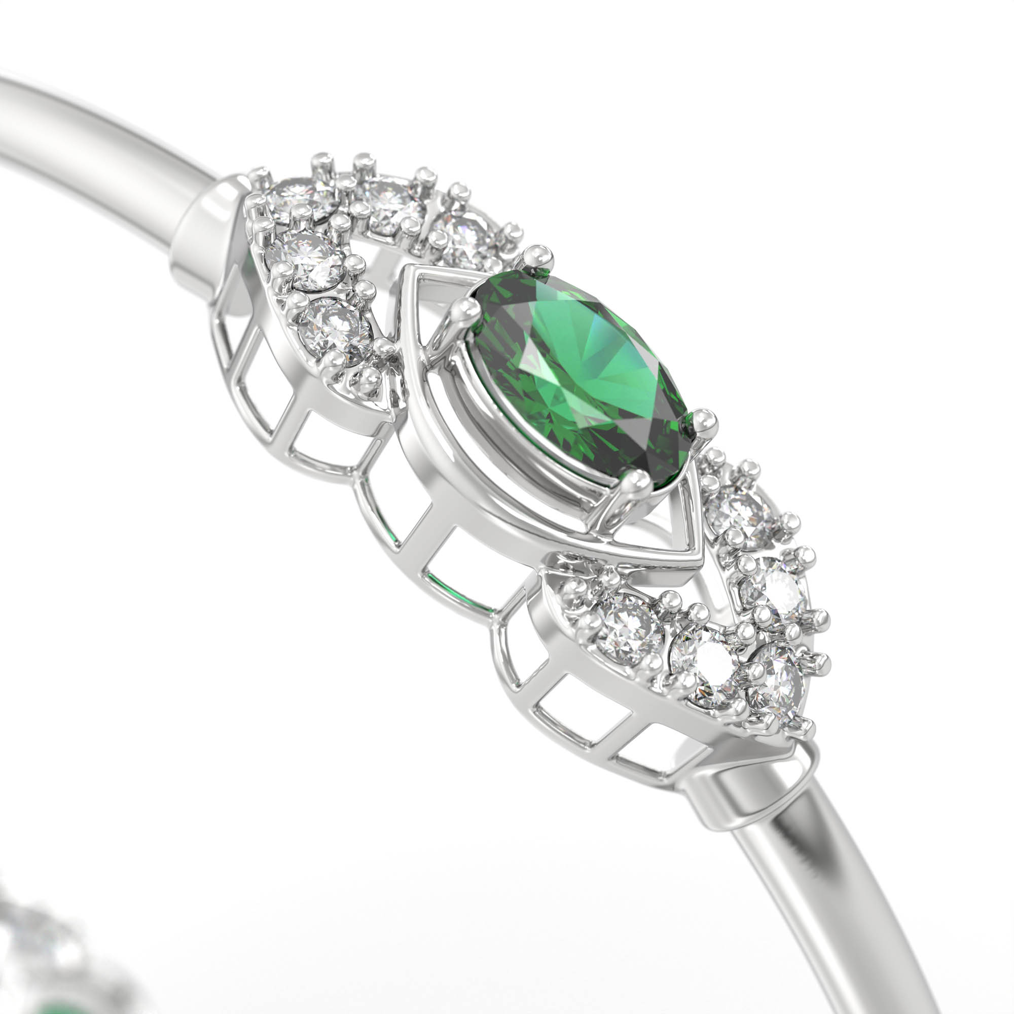 Lab-Grown Diamond and Emerald Bangle in 18K White Gold – 1.04 Ct Diamonds thumbnail