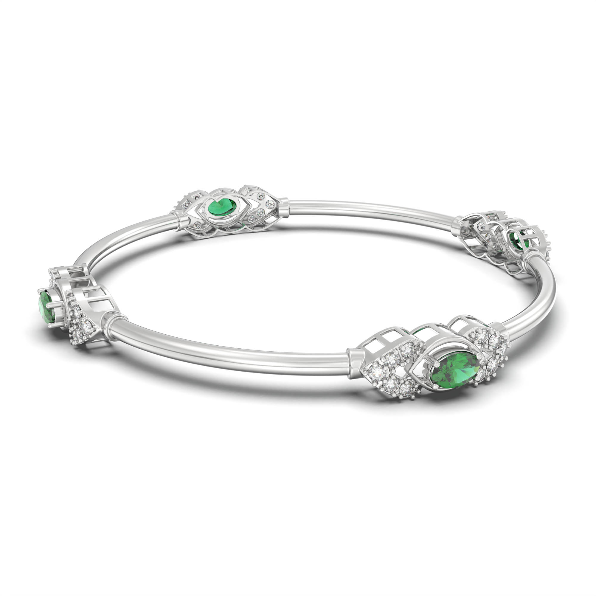 Lab-Grown Diamond and Emerald Bangle in 18K White Gold – 1.04 Ct Diamonds thumbnail