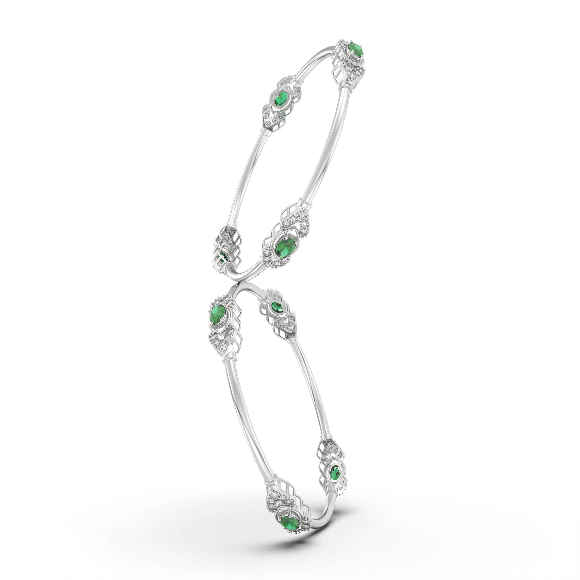 Lab-Grown Diamond and Emerald Bangle in 18K White Gold – 1.04 Ct Diamonds thumbnail