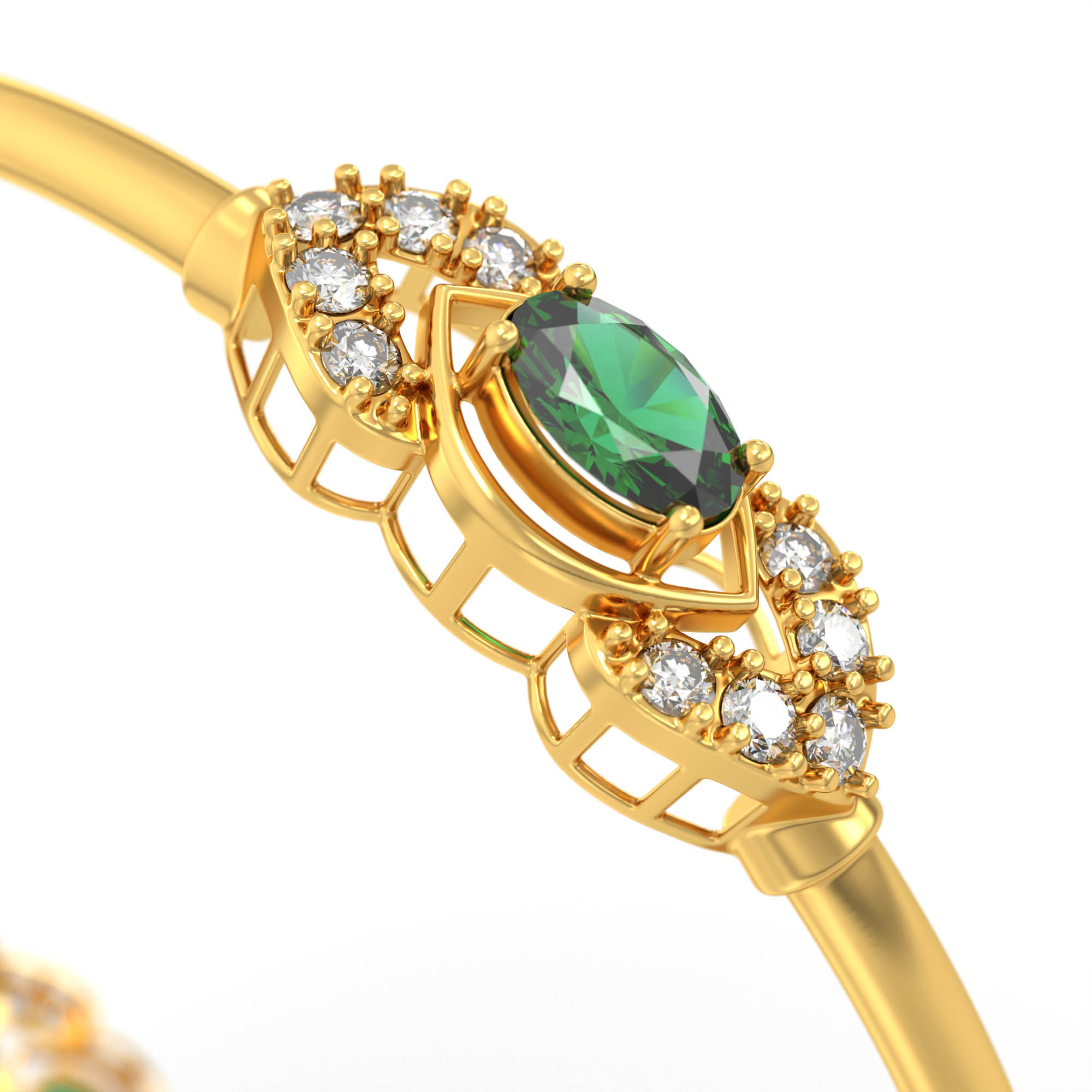 Lab-Grown Diamond and Emerald Bangle in 22K Yellow Gold – 1.04 Ct Diamonds thumbnail