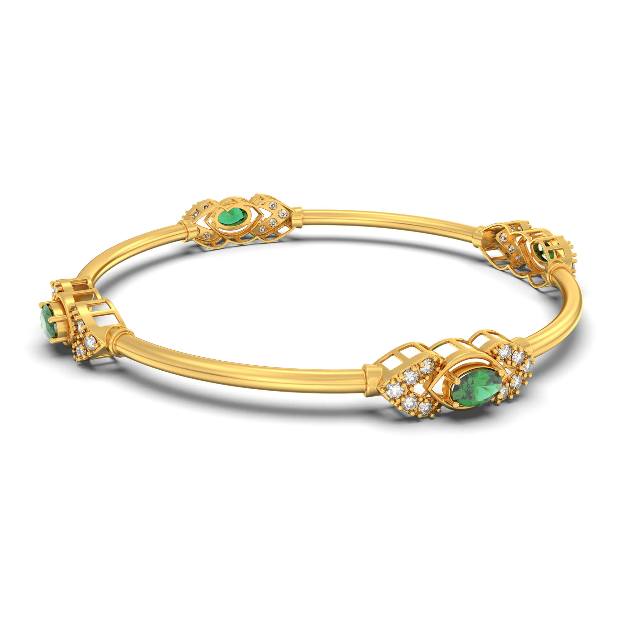 Lab-Grown Diamond and Emerald Bangle in 22K Yellow Gold – 1.04 Ct Diamonds thumbnail