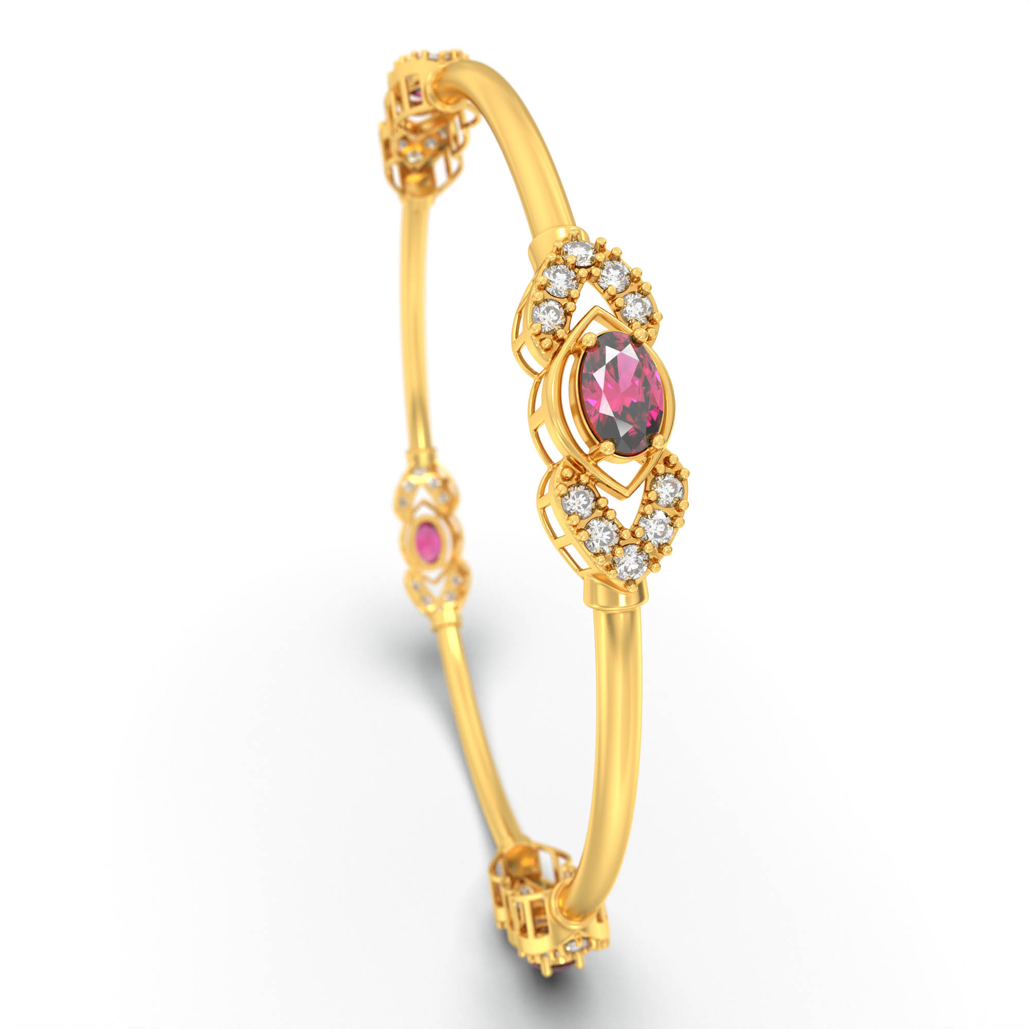 Lab-Grown Diamond and Ruby Bangle in 22K Yellow Gold – 1.04 Ct Diamonds thumbnail