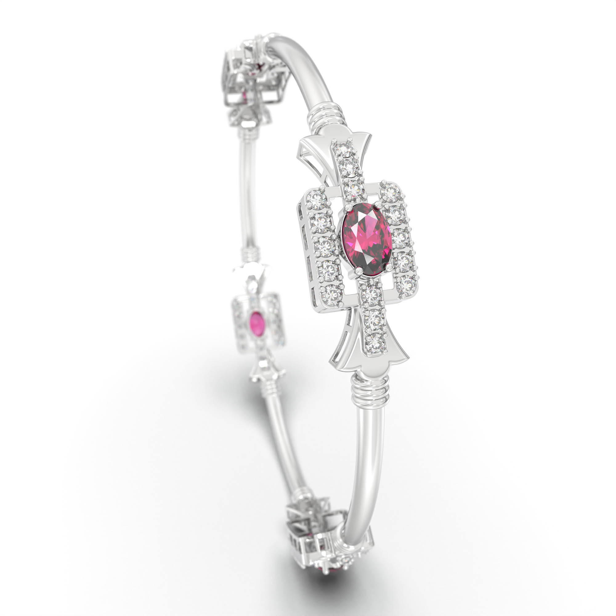 Lab-Grown Diamond and Ruby Bangle in 18K White Gold – 1.6 Ct Diamonds thumbnail