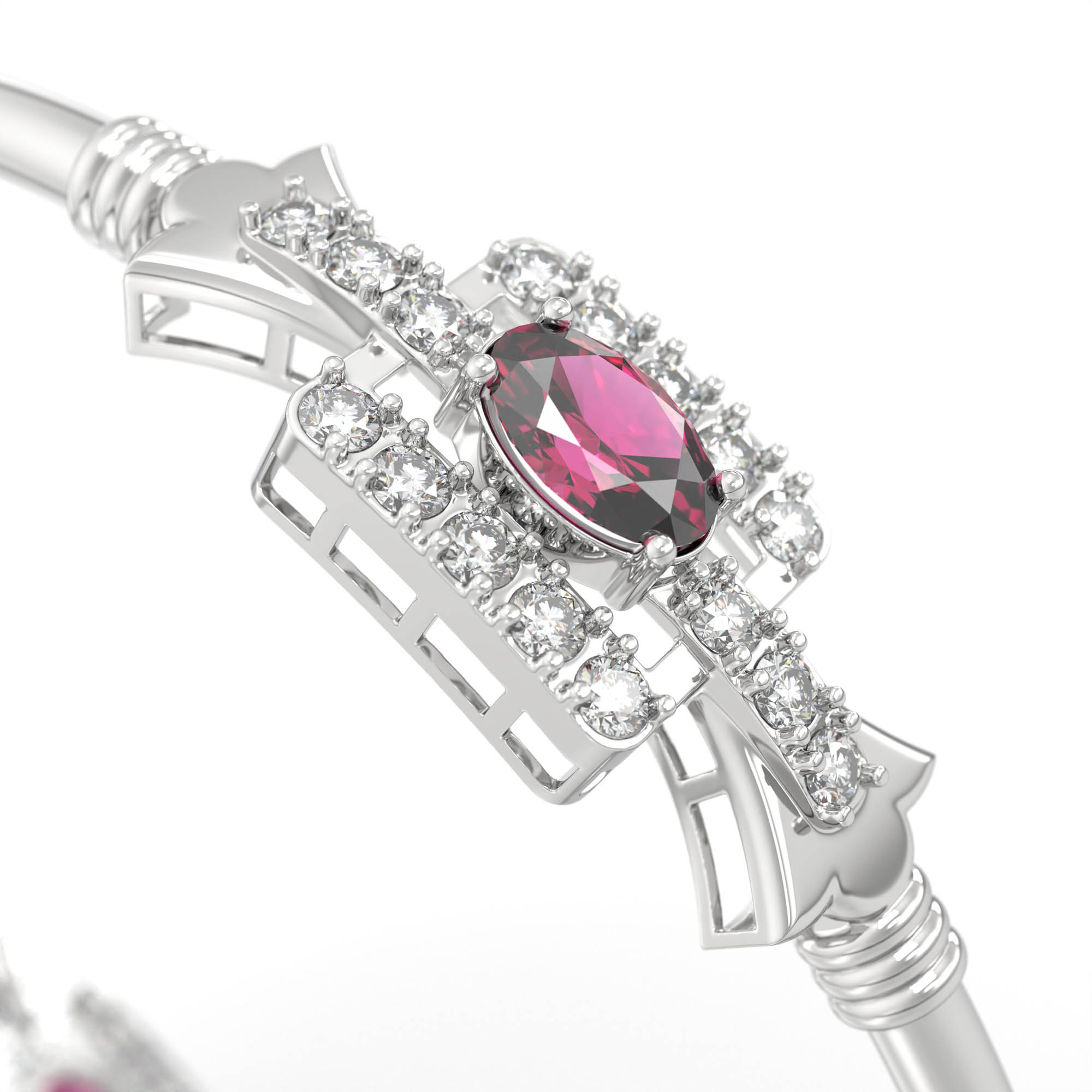 Lab-Grown Diamond and Ruby Bangle in 18K White Gold – 1.6 Ct Diamonds thumbnail