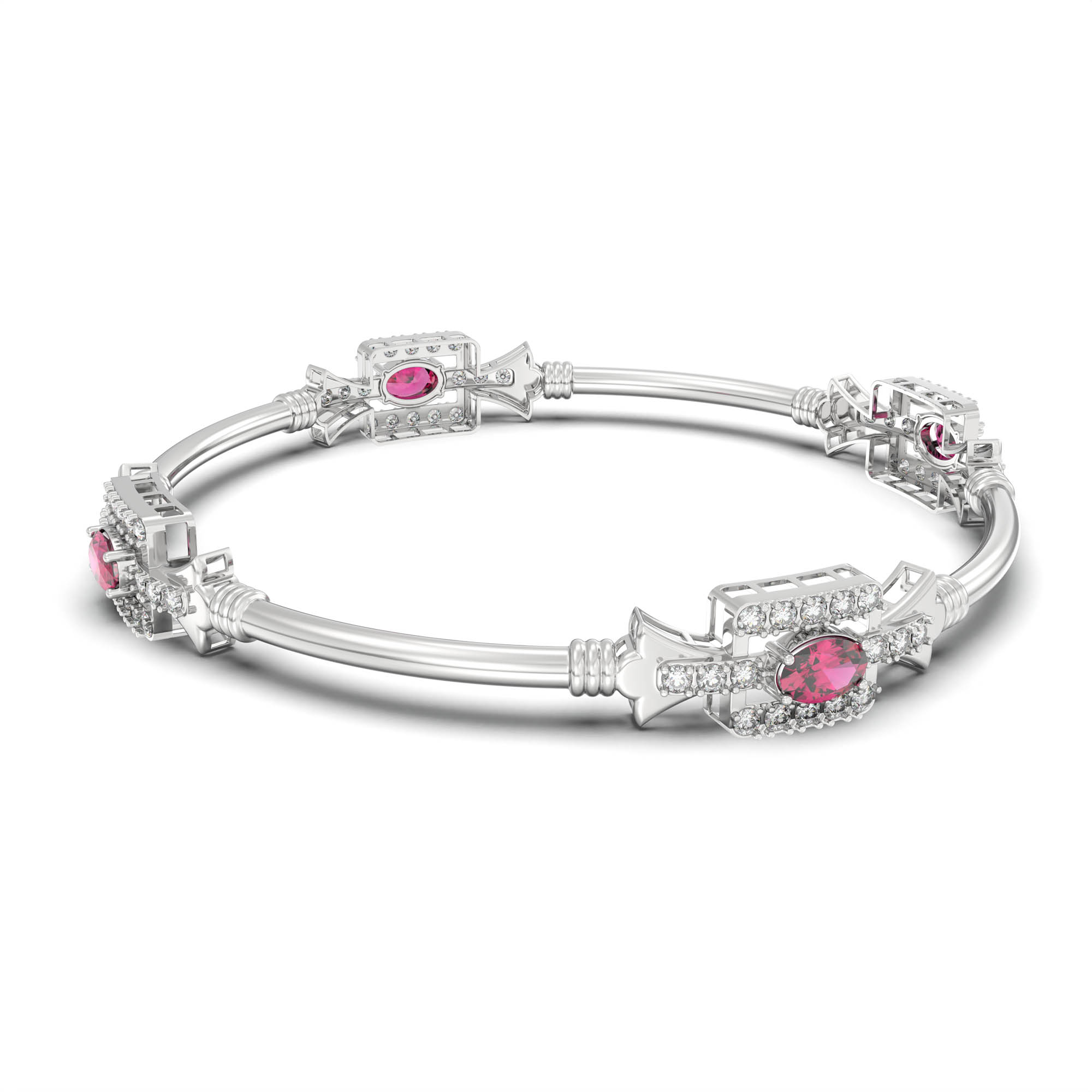 Lab-Grown Diamond and Ruby Bangle in 18K White Gold – 1.6 Ct Diamonds thumbnail