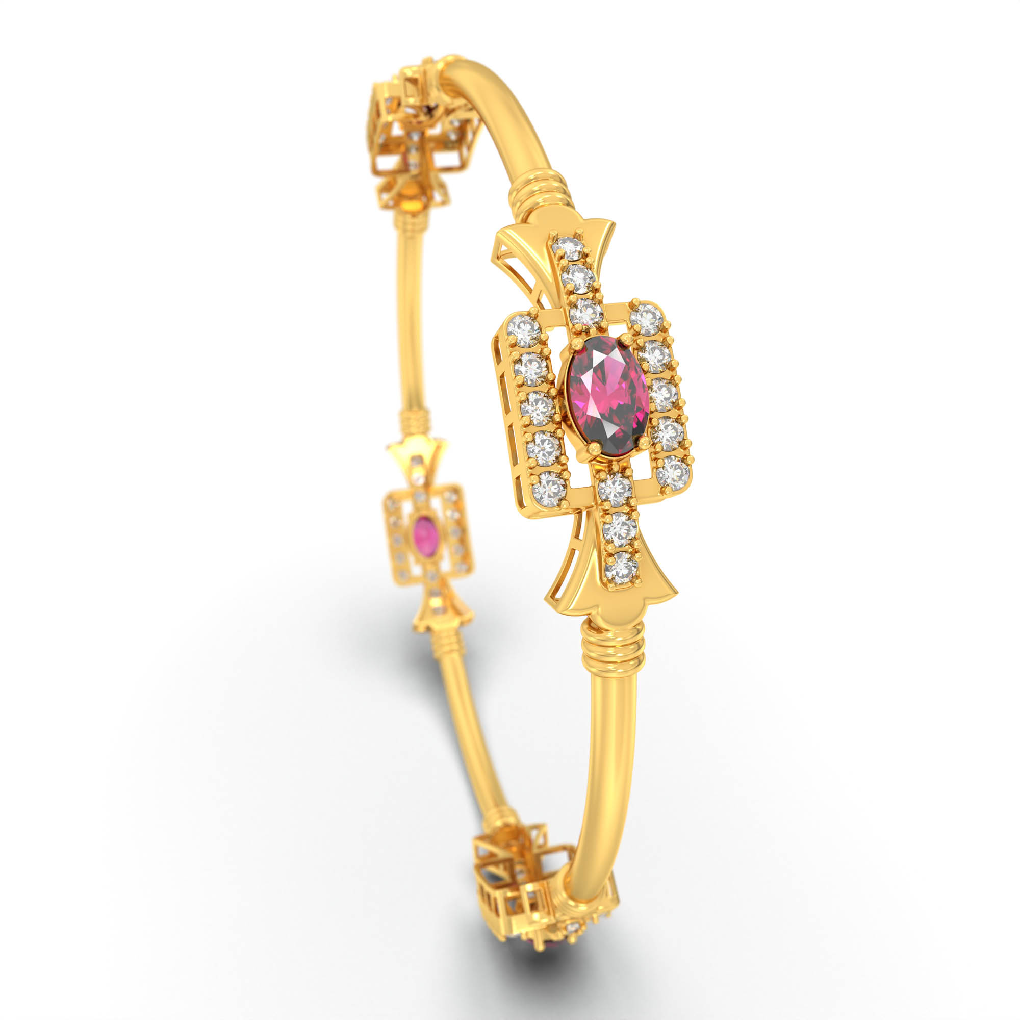 Lab-Grown Diamond and Ruby Bangle in 22K Yellow Gold – 1.6 Ct Diamonds thumbnail