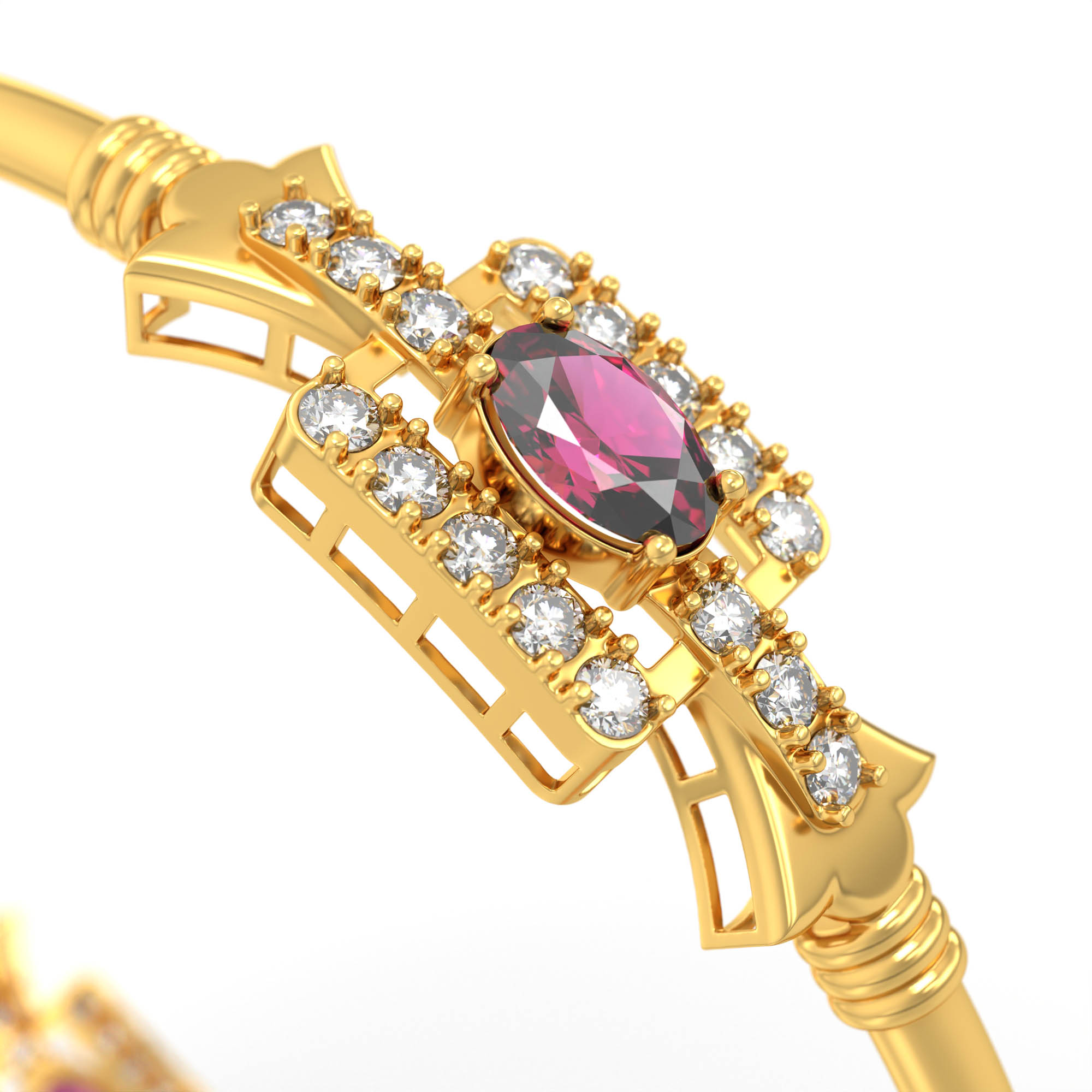 Lab-Grown Diamond and Ruby Bangle in 22K Yellow Gold – 1.6 Ct Diamonds thumbnail