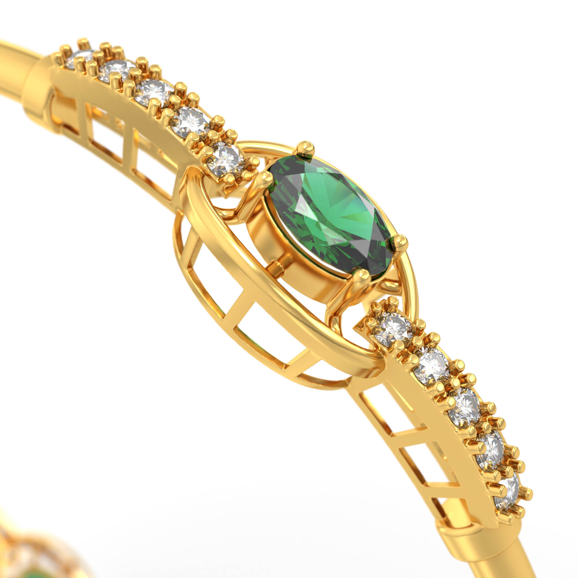 Lab-Grown Diamond and Emerald Bangle in 22K Yellow Gold – 1 Ct Diamonds thumbnail