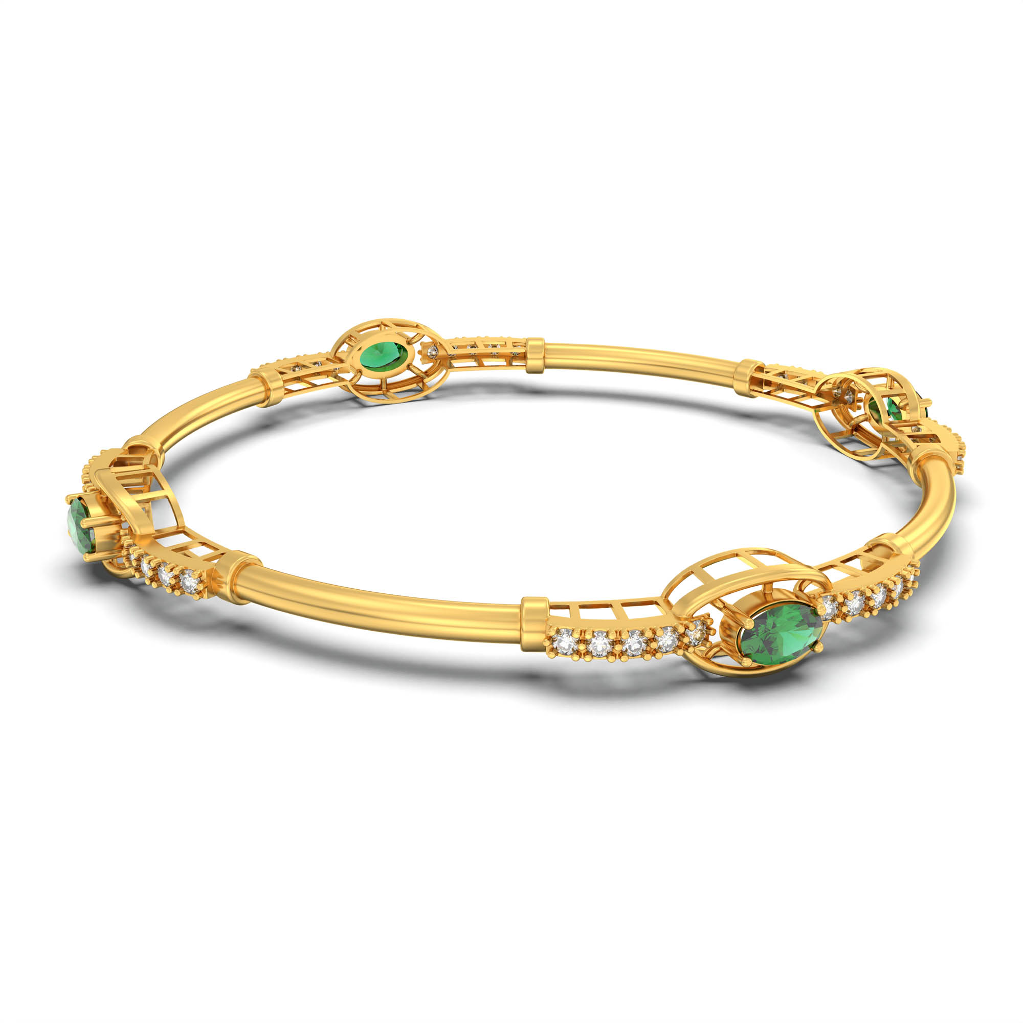 Lab-Grown Diamond and Emerald Bangle in 22K Yellow Gold – 1 Ct Diamonds thumbnail
