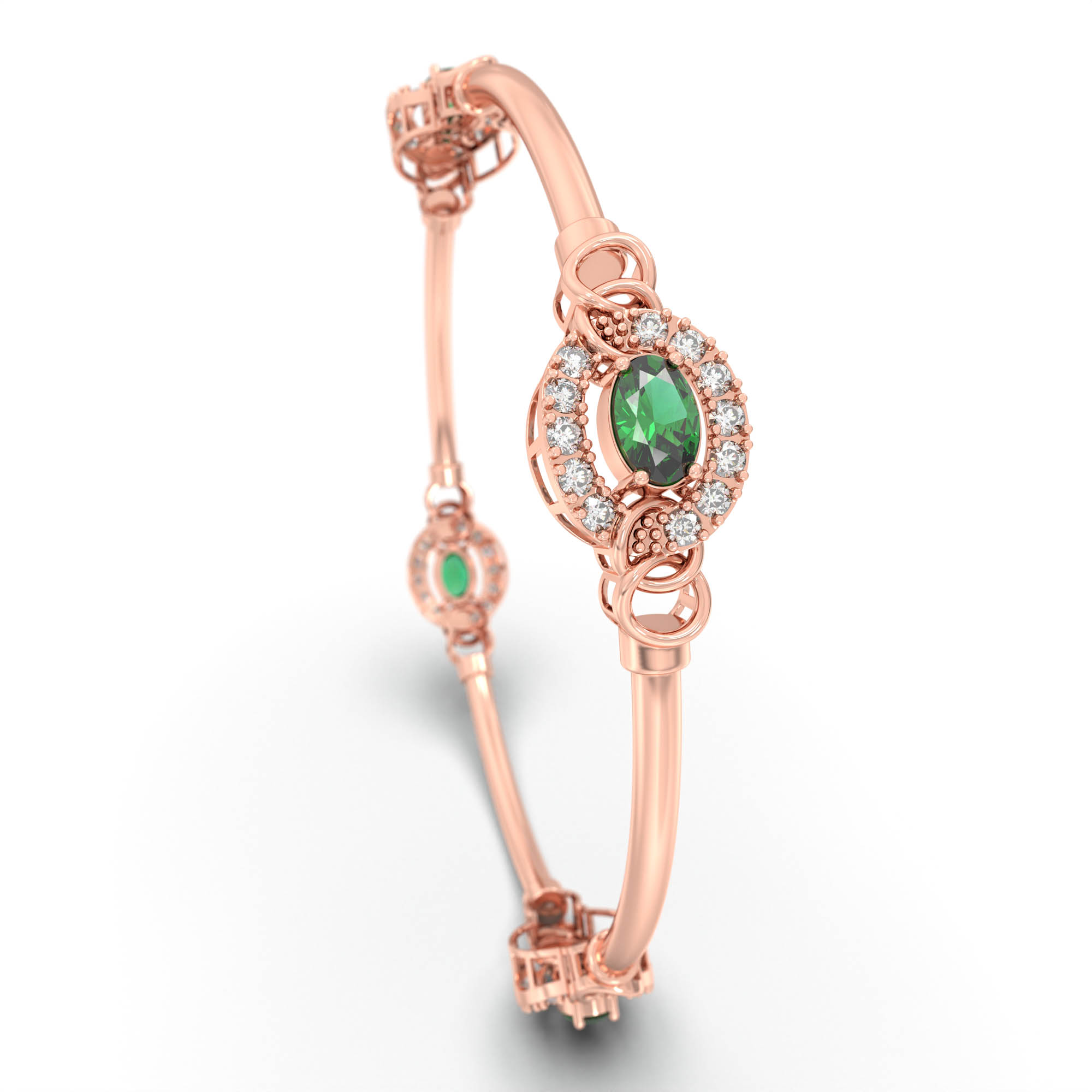 Lab-Grown Diamond and Emerald Bangle in 18K Rose Gold – 1.2 Ct Diamonds thumbnail