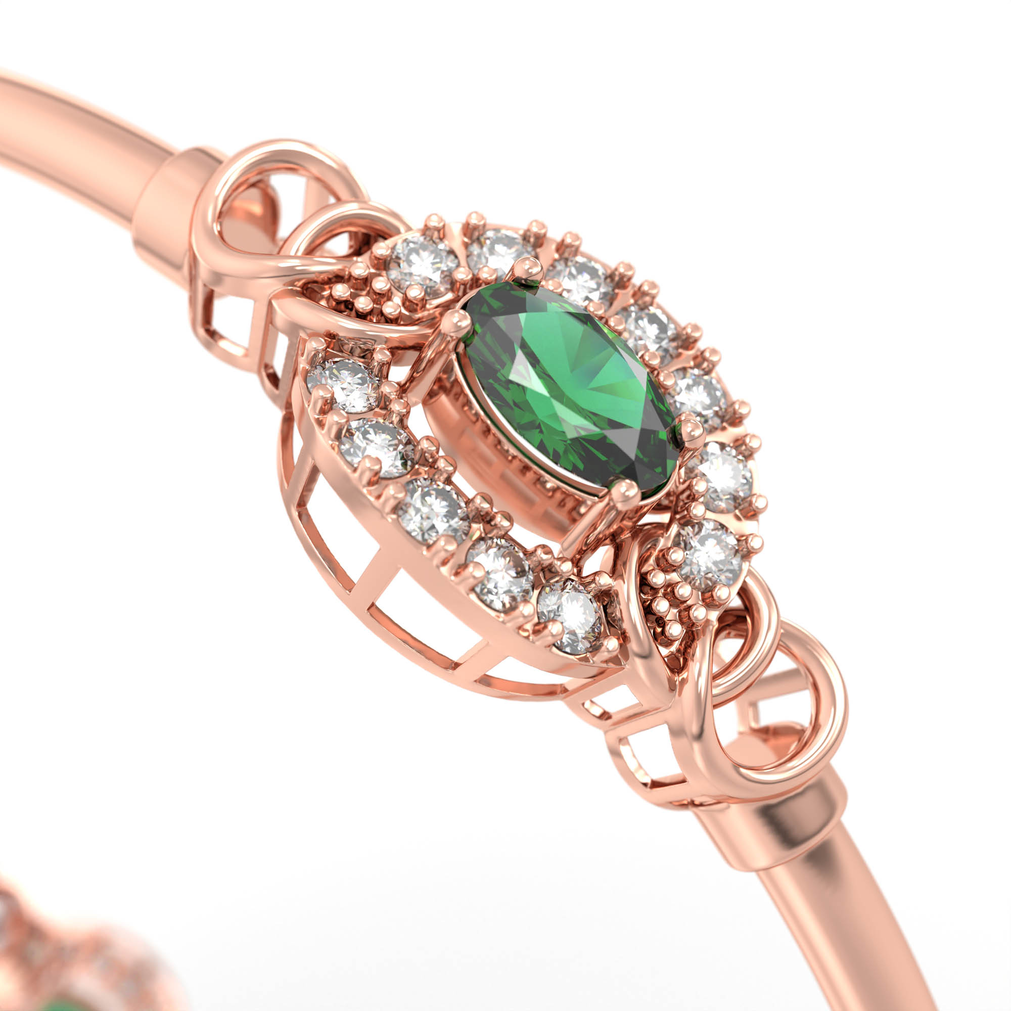 Lab-Grown Diamond and Emerald Bangle in 18K Rose Gold – 1.2 Ct Diamonds thumbnail