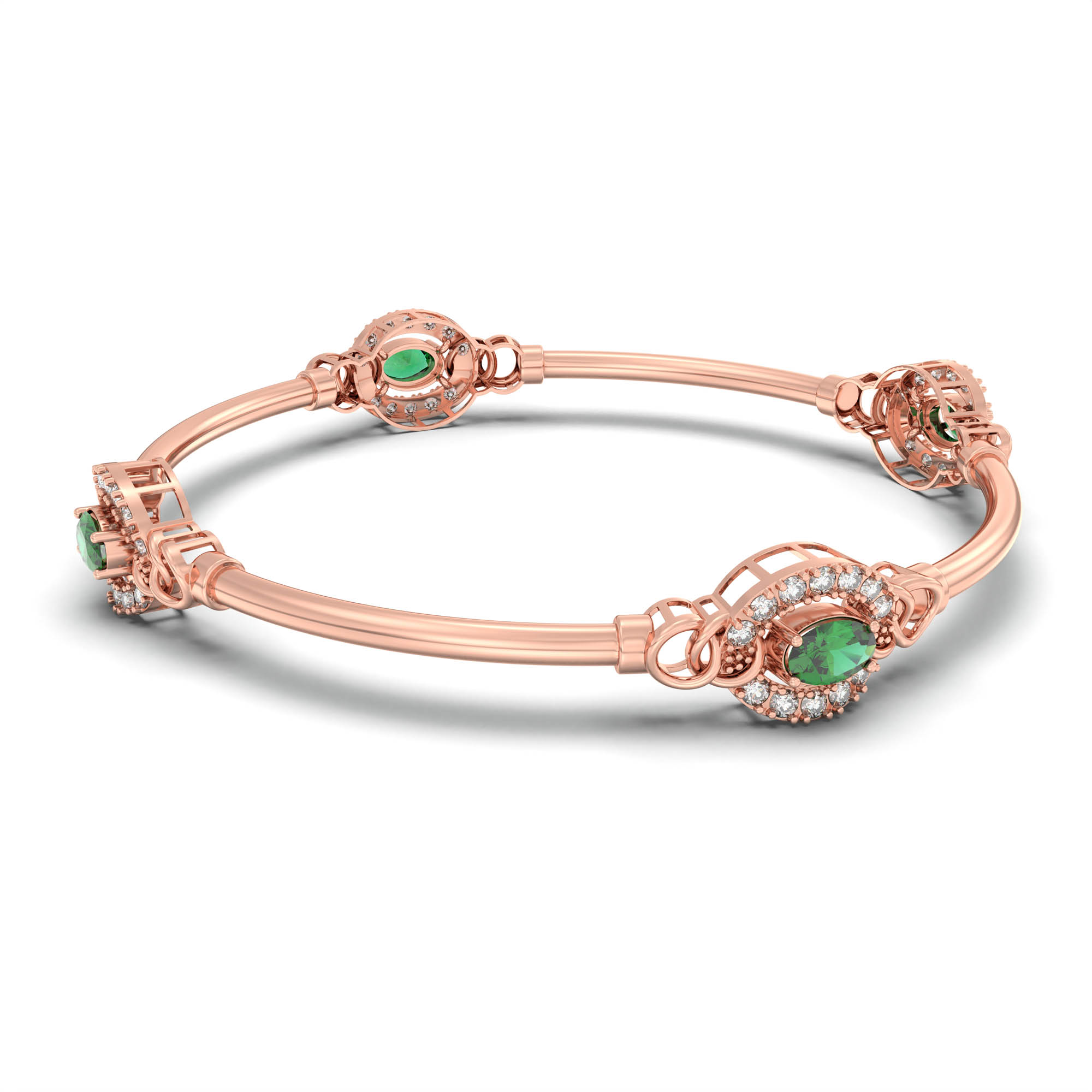 Lab-Grown Diamond and Emerald Bangle in 18K Rose Gold – 1.2 Ct Diamonds thumbnail