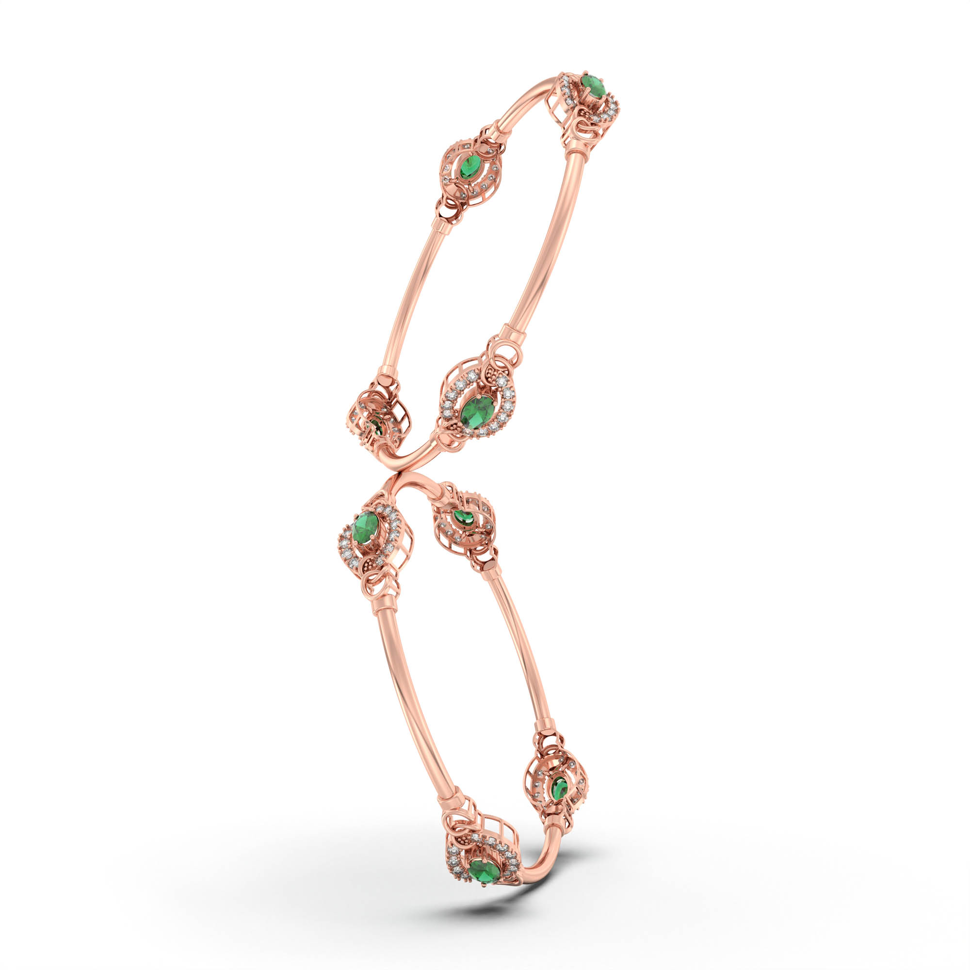 Lab-Grown Diamond and Emerald Bangle in 18K Rose Gold – 1.2 Ct Diamonds thumbnail