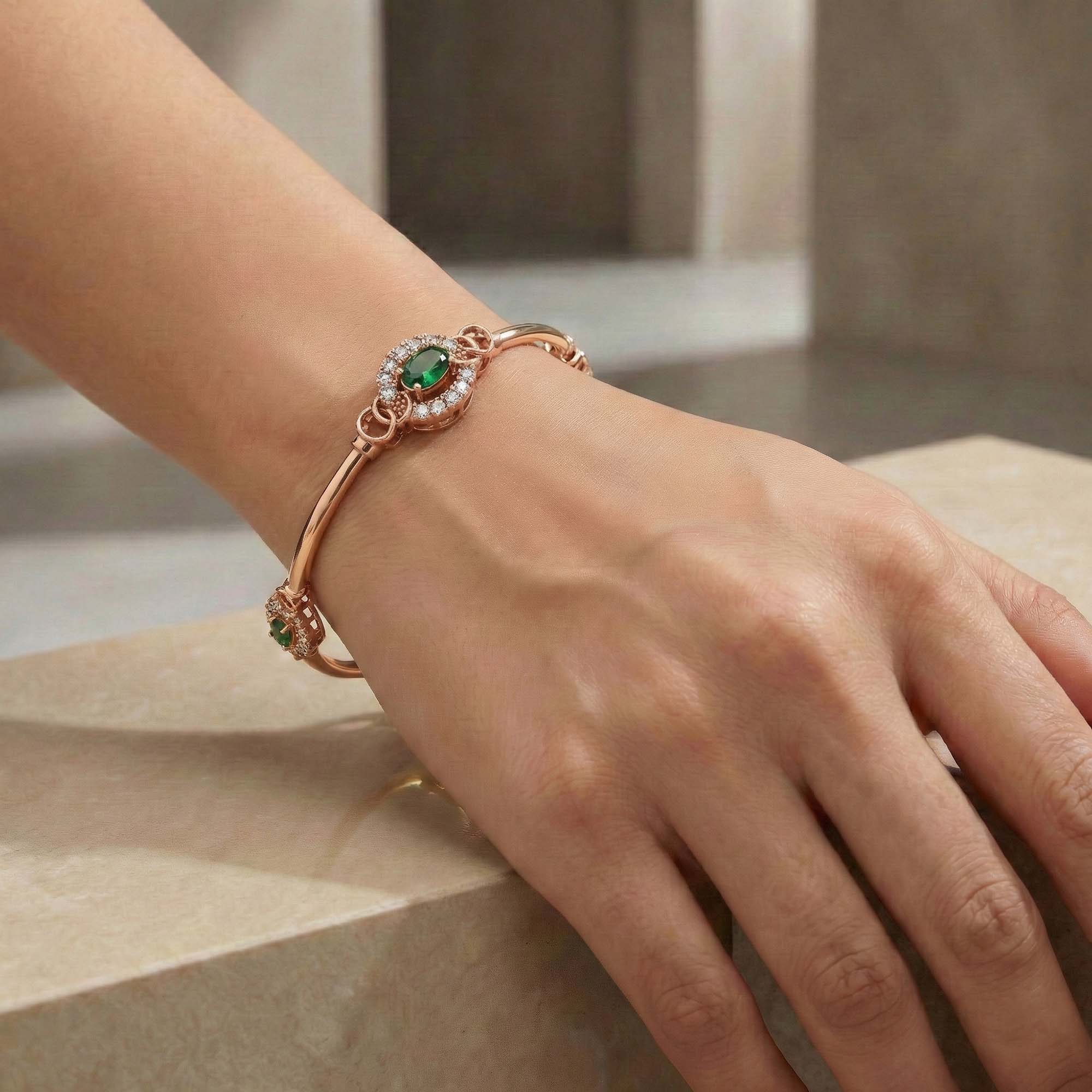 Lab-Grown Diamond and Emerald Bangle in 18K Rose Gold – 1.2 Ct Diamonds thumbnail