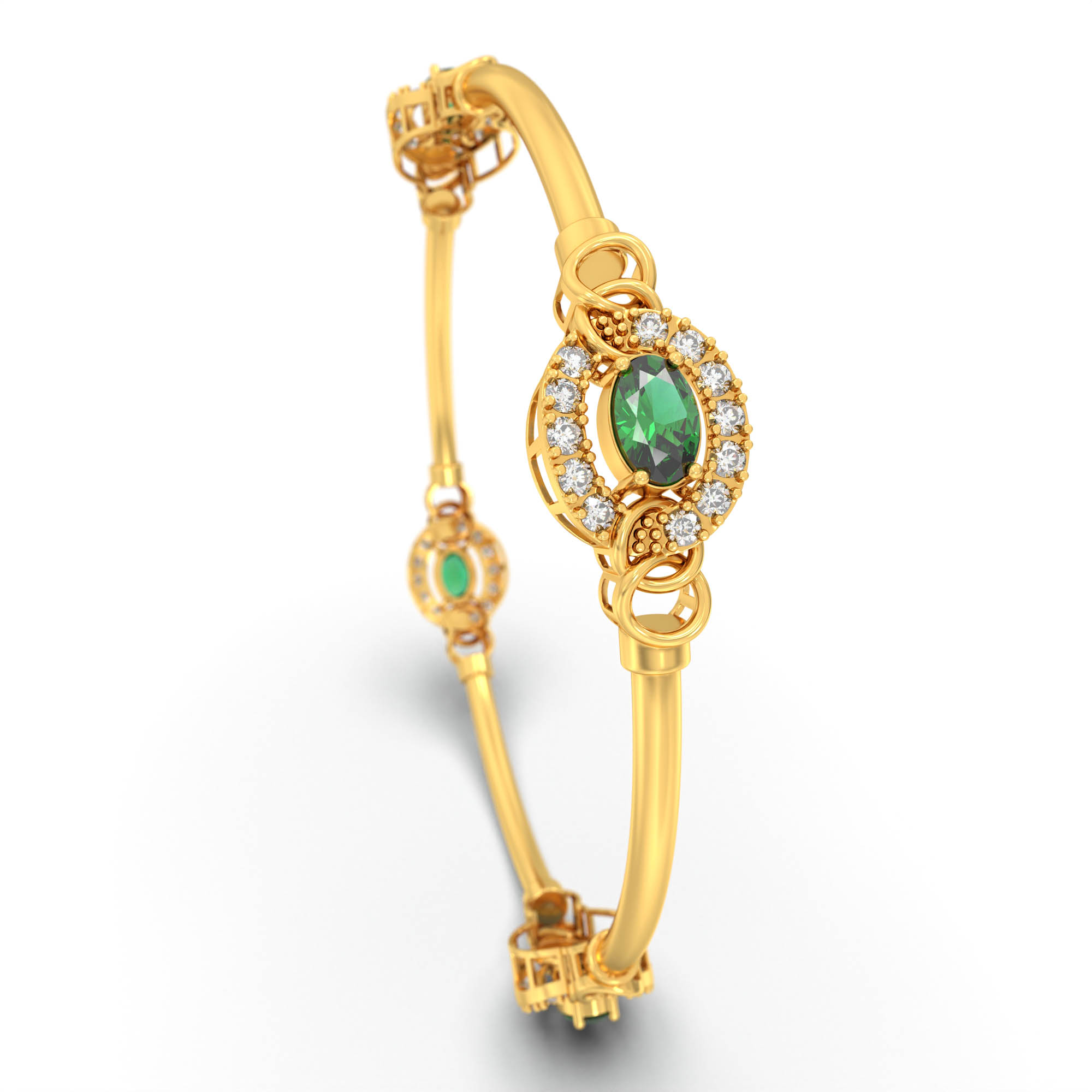 Lab-Grown Diamond and Emerald Bangle in 22K Yellow Gold – 1.2 Ct Diamonds thumbnail