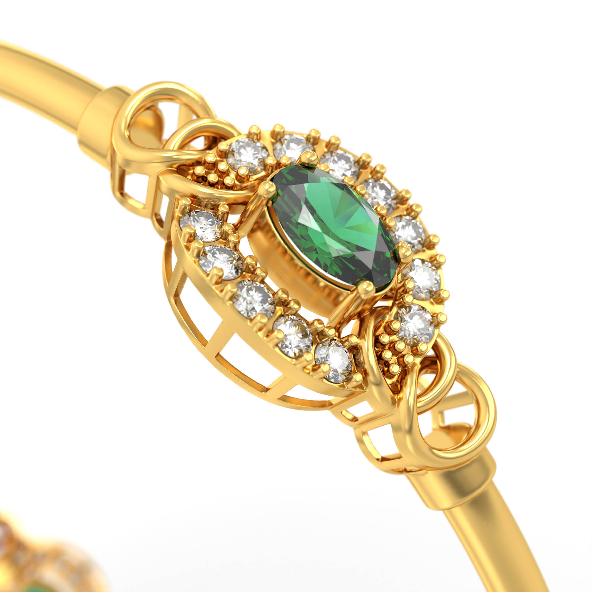 Lab-Grown Diamond and Emerald Bangle in 22K Yellow Gold – 1.2 Ct Diamonds thumbnail