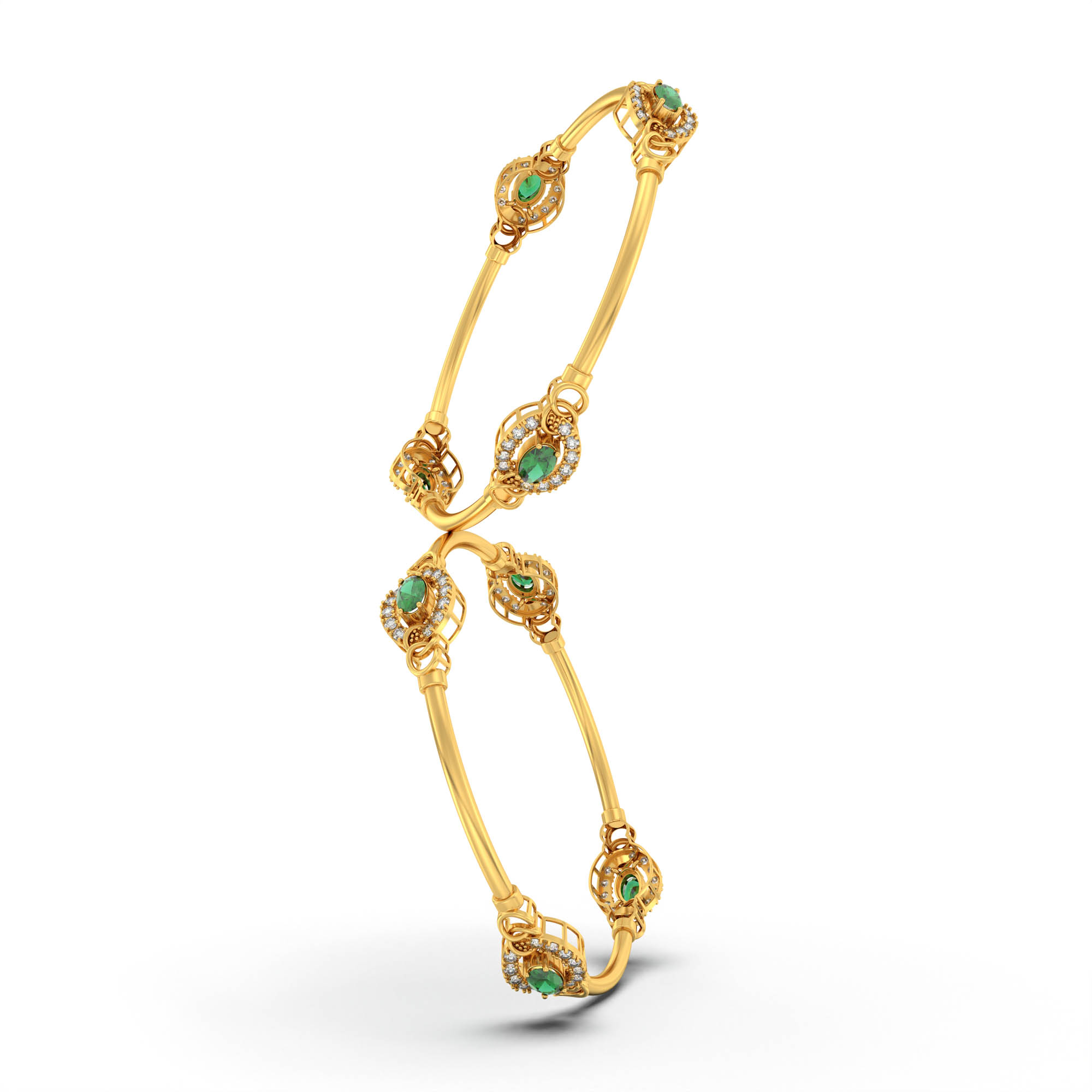 Lab-Grown Diamond and Emerald Bangle in 22K Yellow Gold – 1.2 Ct Diamonds thumbnail