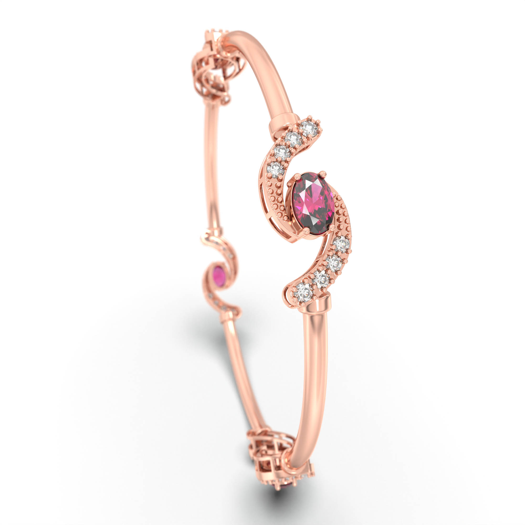 Lab-Grown Diamond and Ruby Bangle in 18K Rose Gold – 0.84 Ct Diamonds, 12 g (Design K1-5) thumbnail