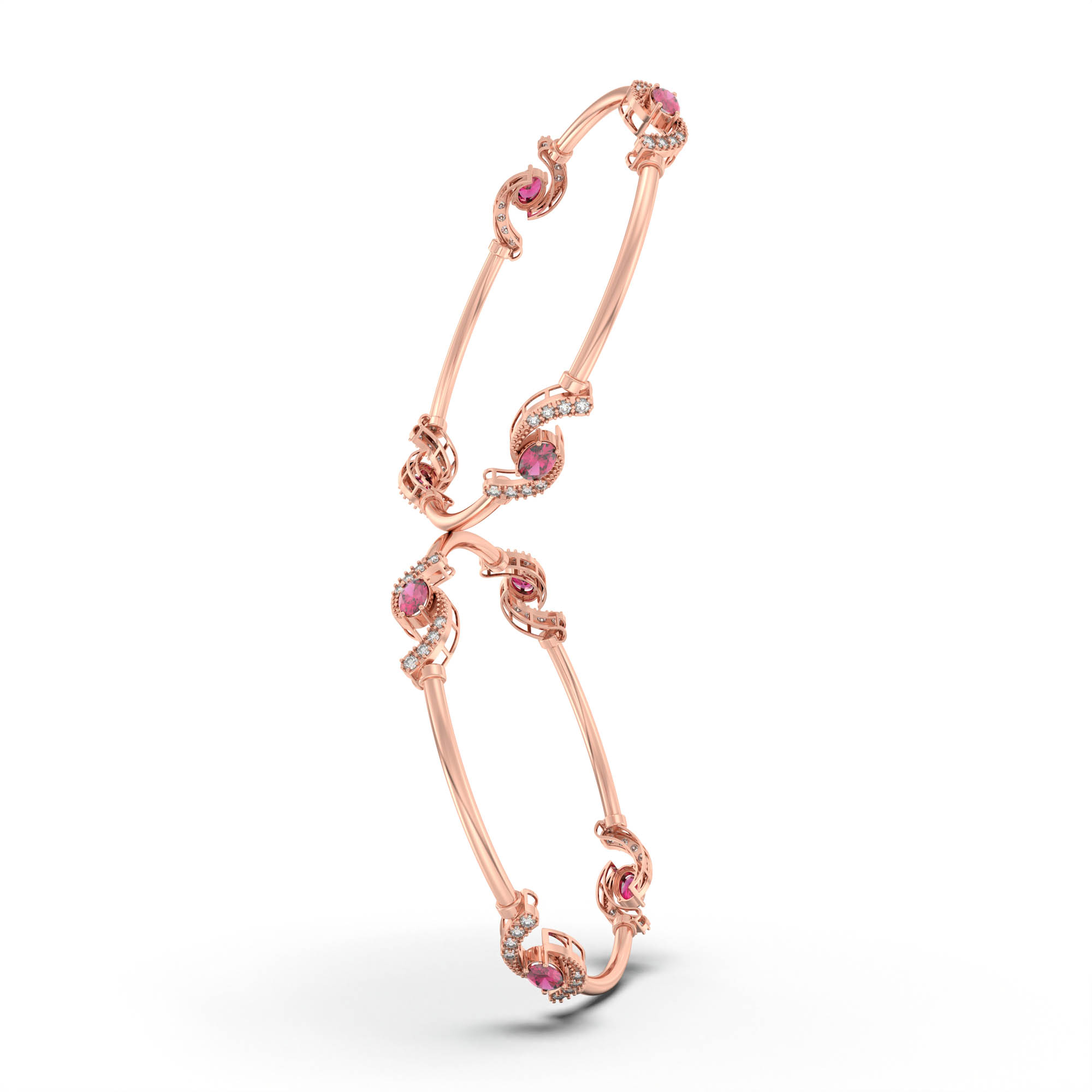 Lab-Grown Diamond and Ruby Bangle in 18K Rose Gold – 0.84 Ct Diamonds, 12 g (Design K1-5) thumbnail