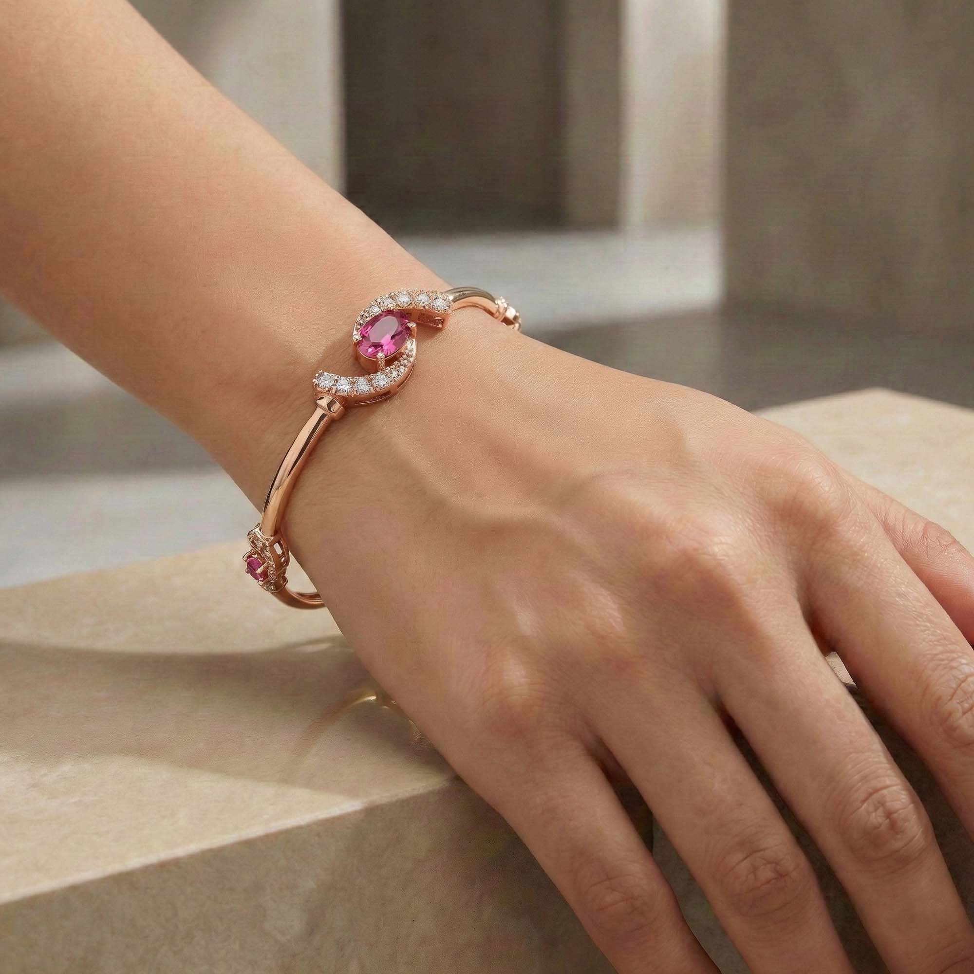 Lab-Grown Diamond and Ruby Bangle in 18K Rose Gold – 0.84 Ct Diamonds, 12 g (Design K1-5) thumbnail