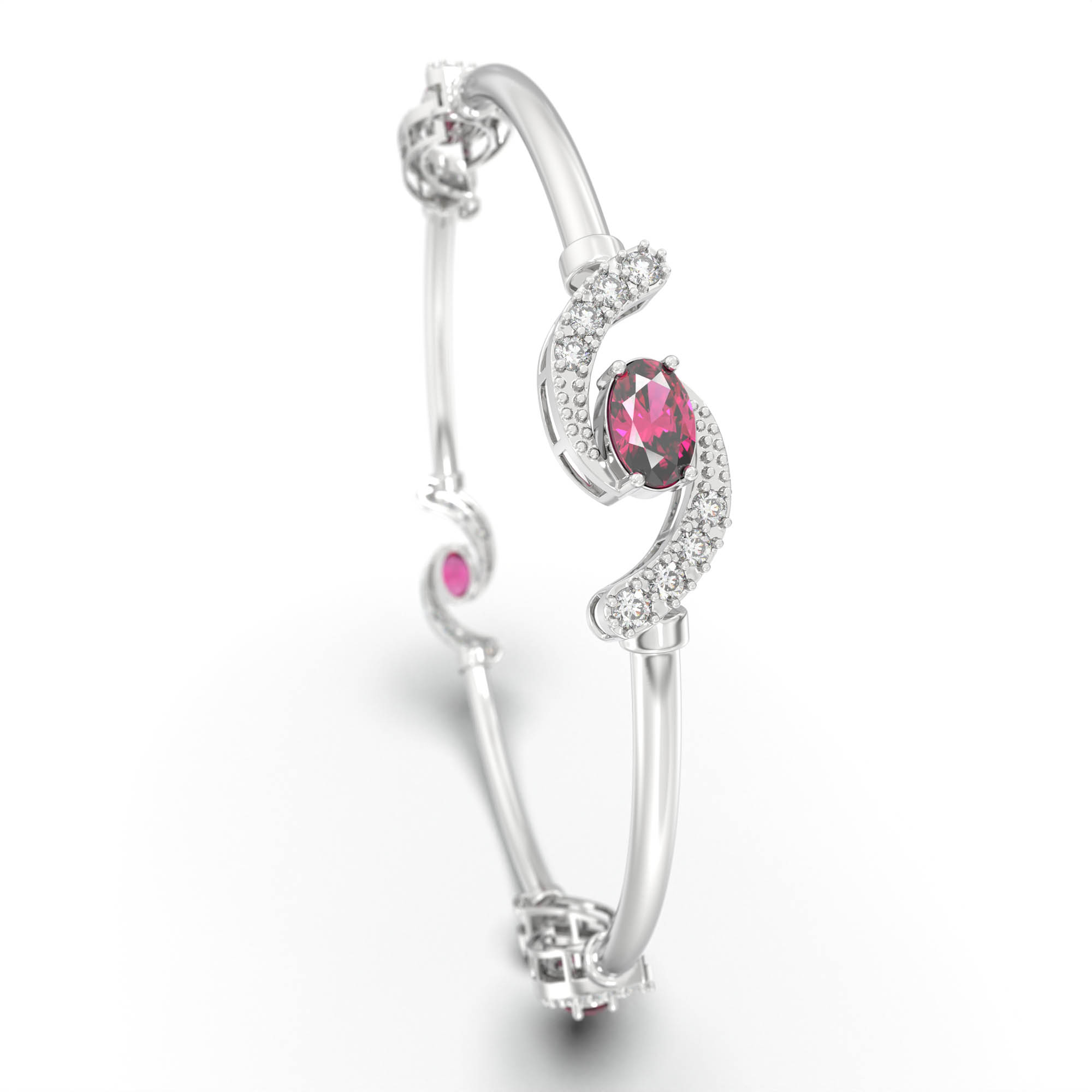Lab-Grown Diamond and Ruby Bangle in 18K White Gold – 0.84 Ct Diamonds, 12 g (Design K1-5) thumbnail
