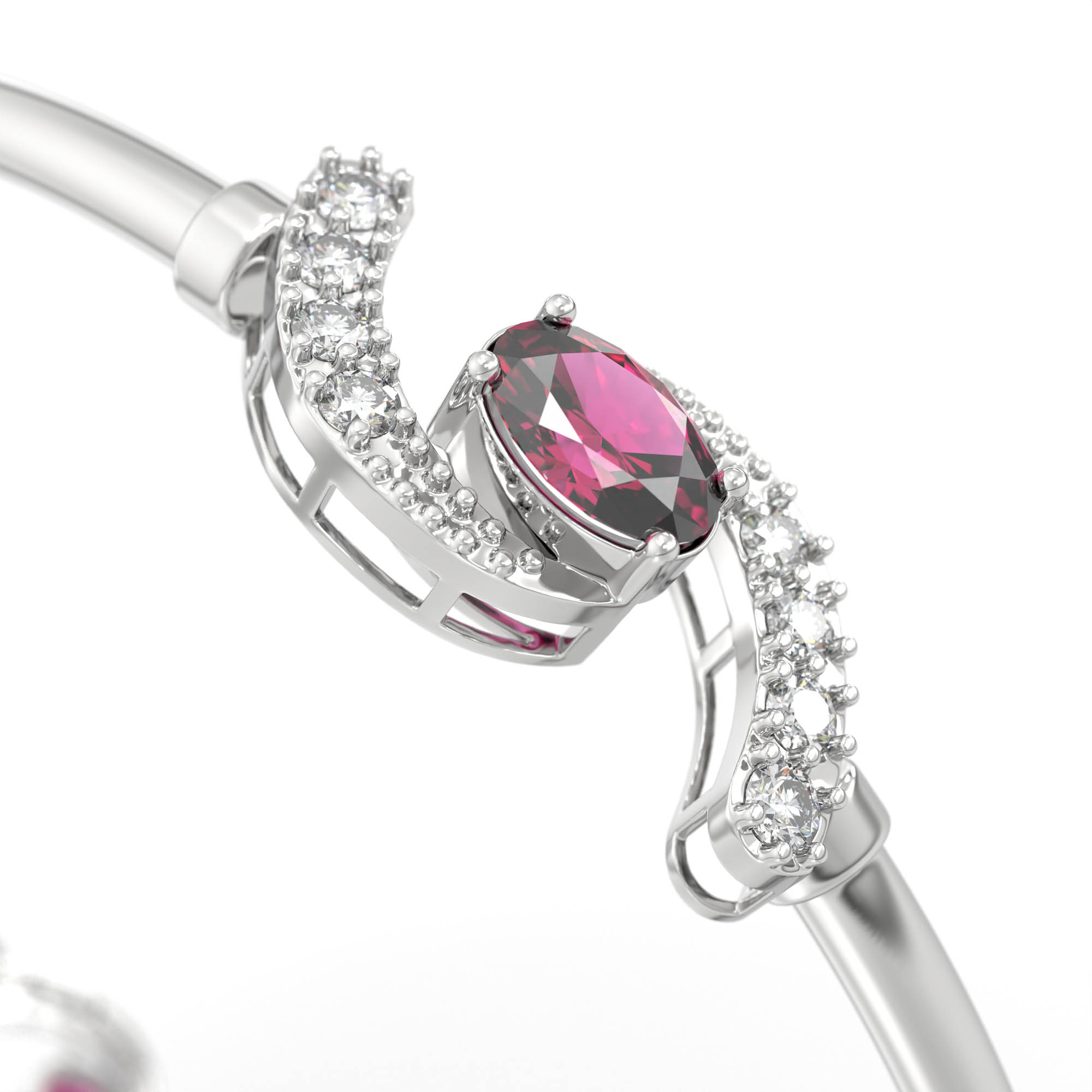 Lab-Grown Diamond and Ruby Bangle in 18K White Gold – 0.84 Ct Diamonds, 12 g (Design K1-5) thumbnail