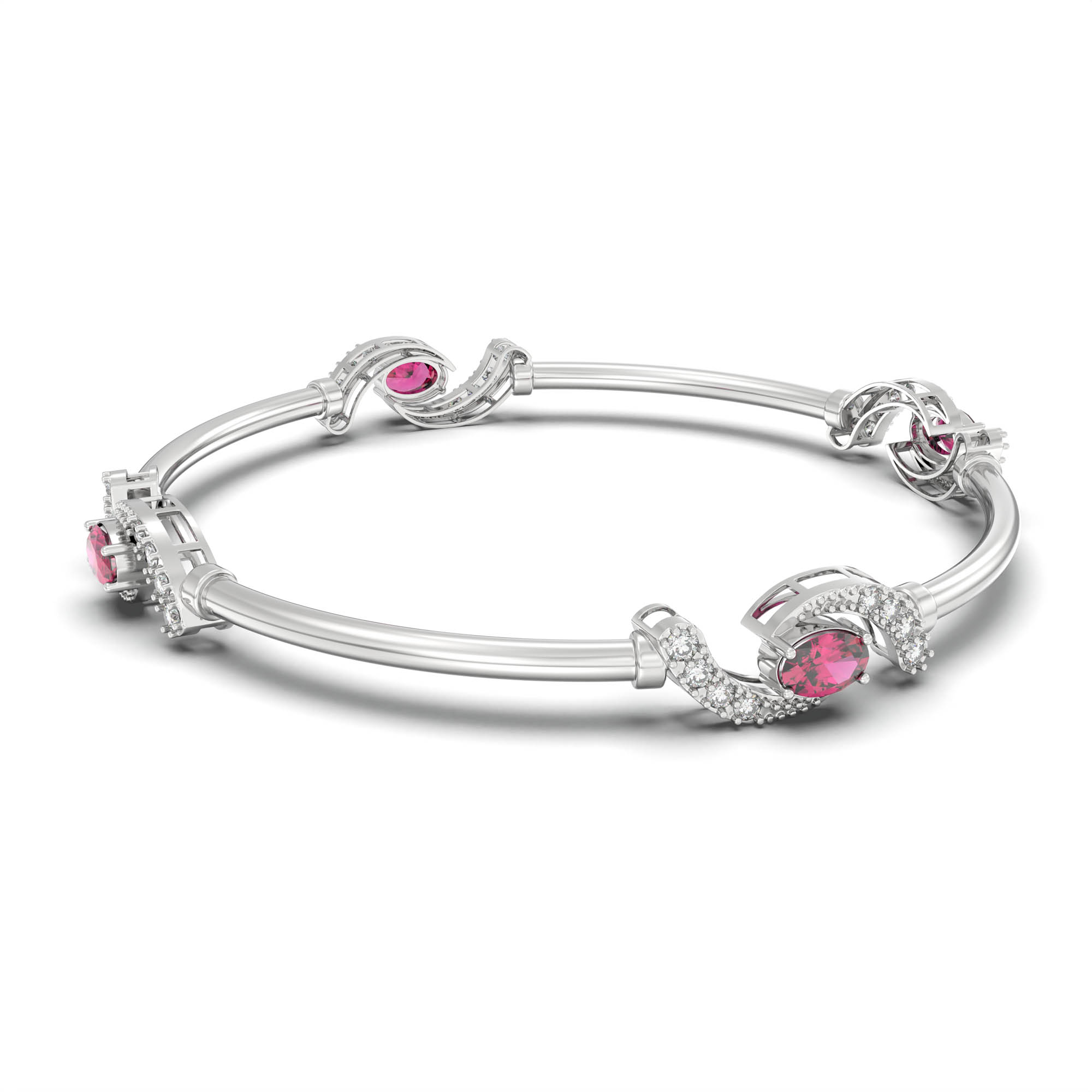 Lab-Grown Diamond and Ruby Bangle in 18K White Gold – 0.84 Ct Diamonds, 12 g (Design K1-5) thumbnail