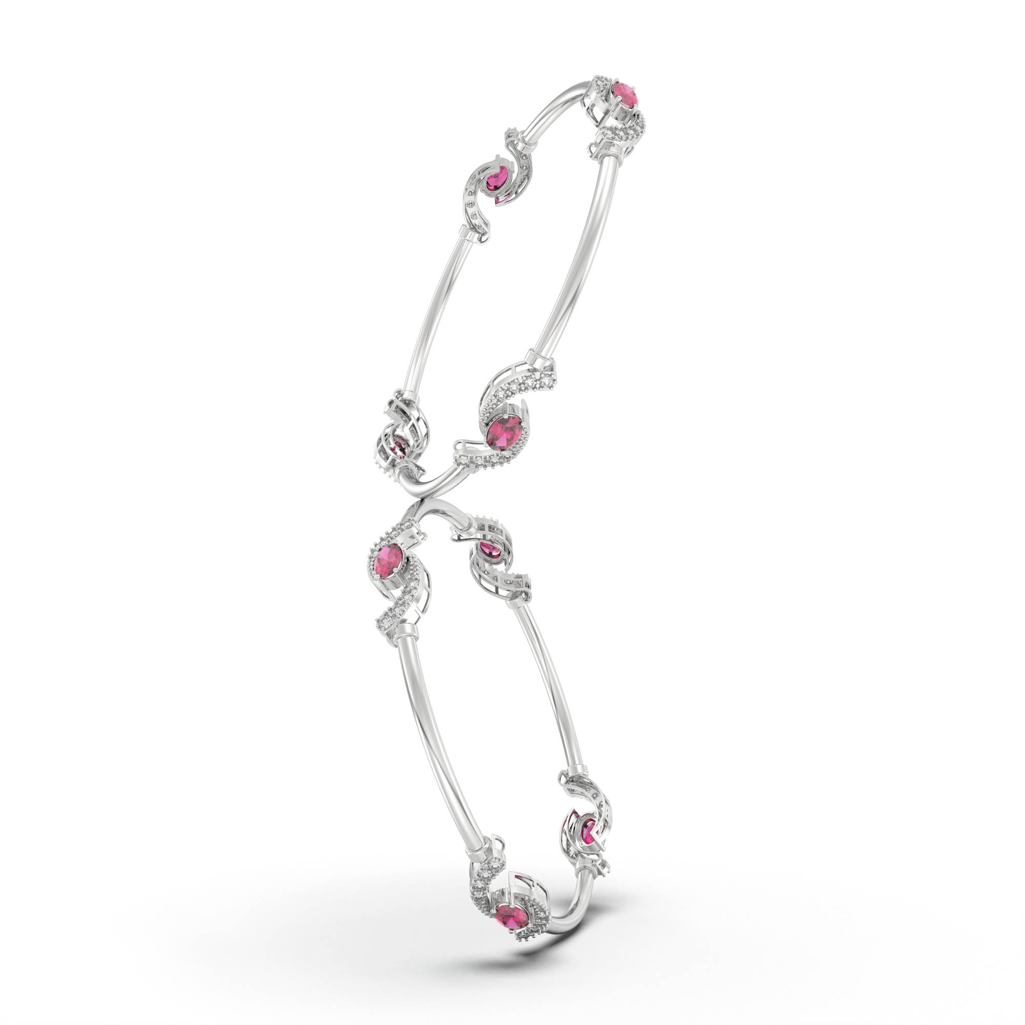 Lab-Grown Diamond and Ruby Bangle in 18K White Gold – 0.84 Ct Diamonds, 12 g (Design K1-5) thumbnail