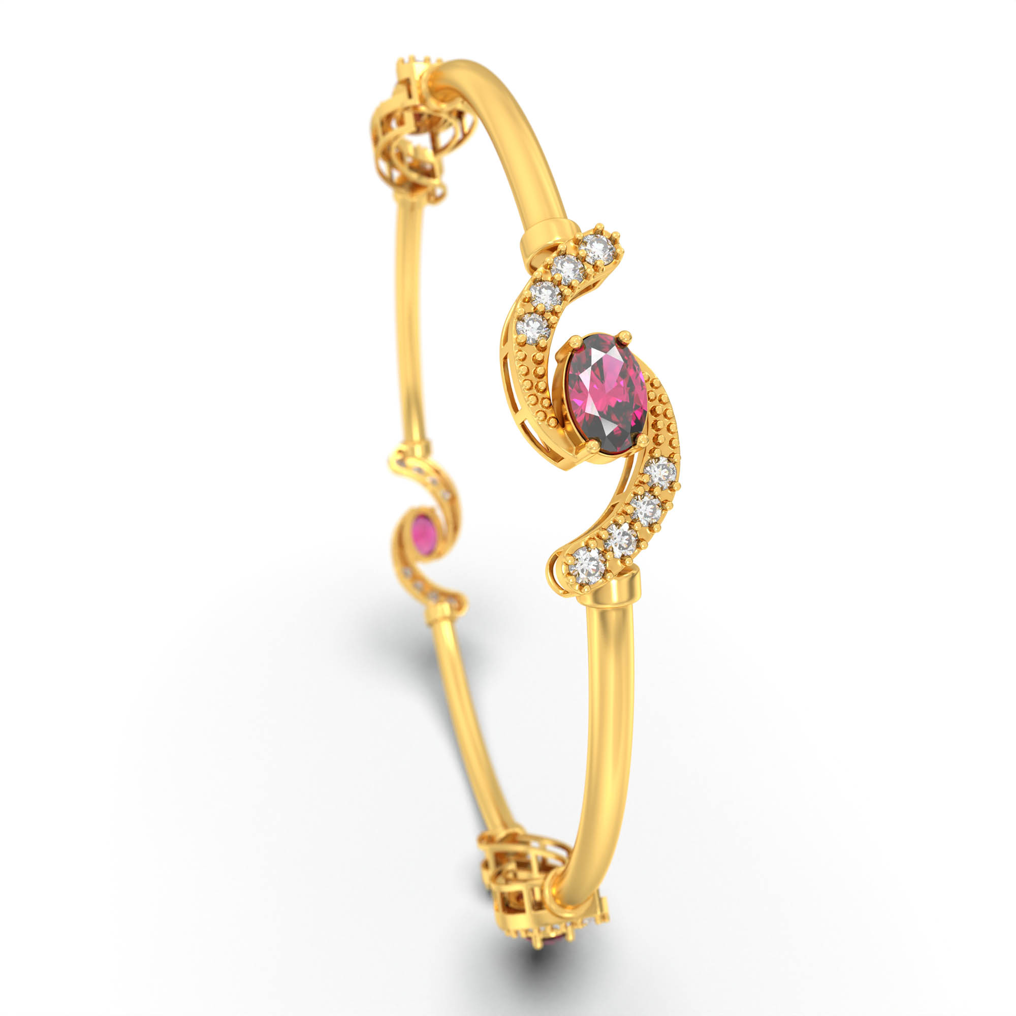 Lab-Grown Diamond and Ruby Bangle in 22K Yellow Gold – 0.84 Ct Diamonds, 12 g (Design K1-5) thumbnail