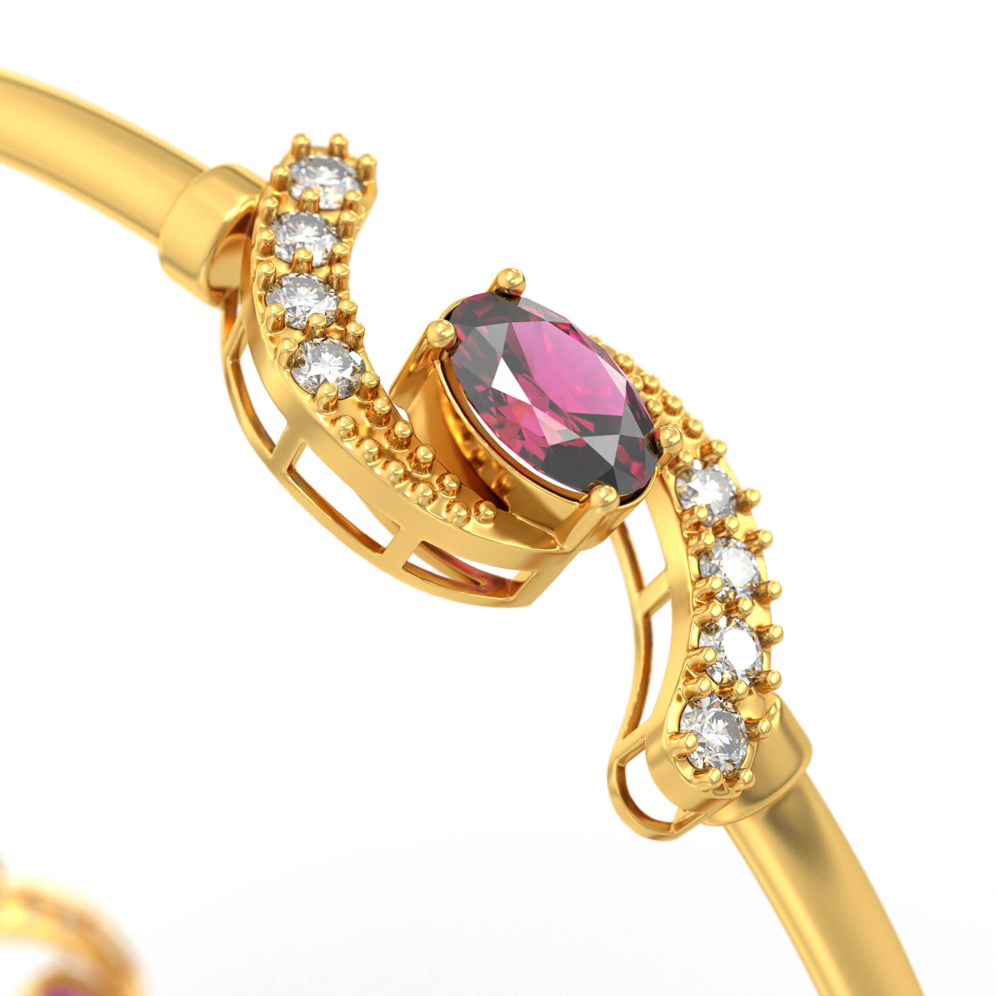 Lab-Grown Diamond and Ruby Bangle in 22K Yellow Gold – 0.84 Ct Diamonds, 12 g (Design K1-5) thumbnail