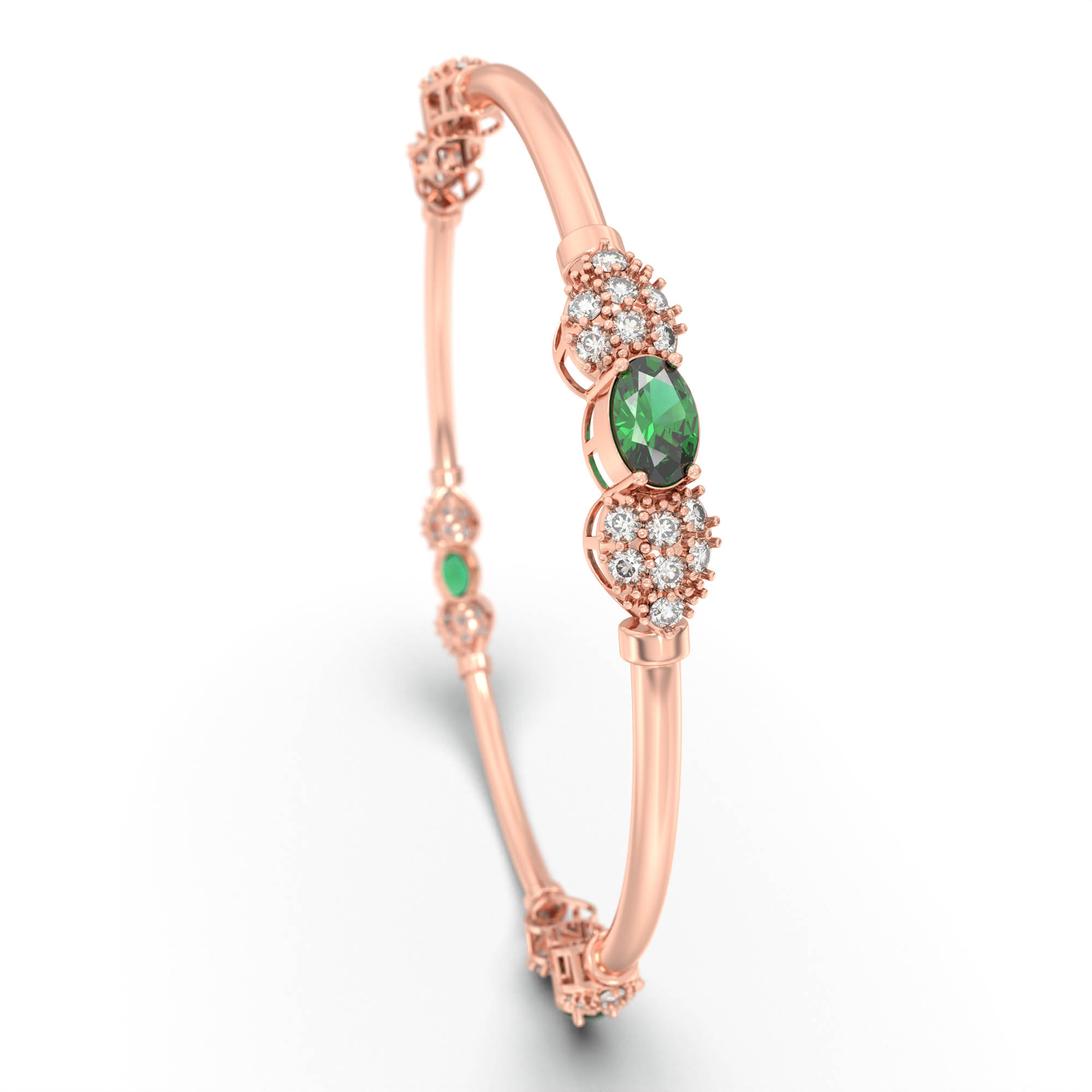 Lab-Grown Diamond and Emerald Bangle in 18K Rose Gold – 1.4 Ct Diamonds, 12 g (Design K1-6) thumbnail