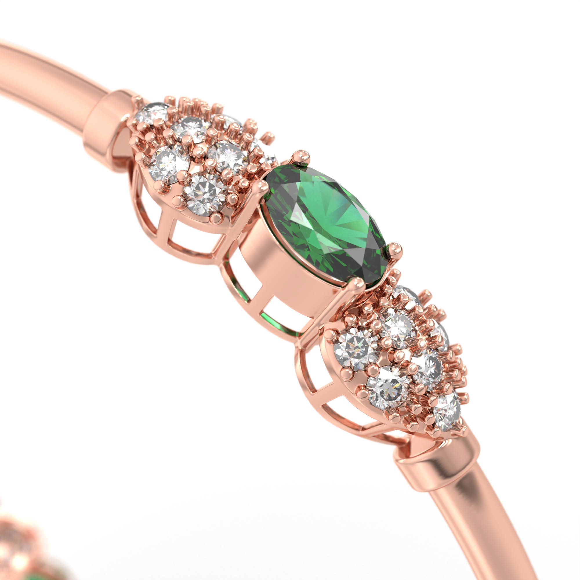 Lab-Grown Diamond and Emerald Bangle in 18K Rose Gold – 1.4 Ct Diamonds, 12 g (Design K1-6) thumbnail
