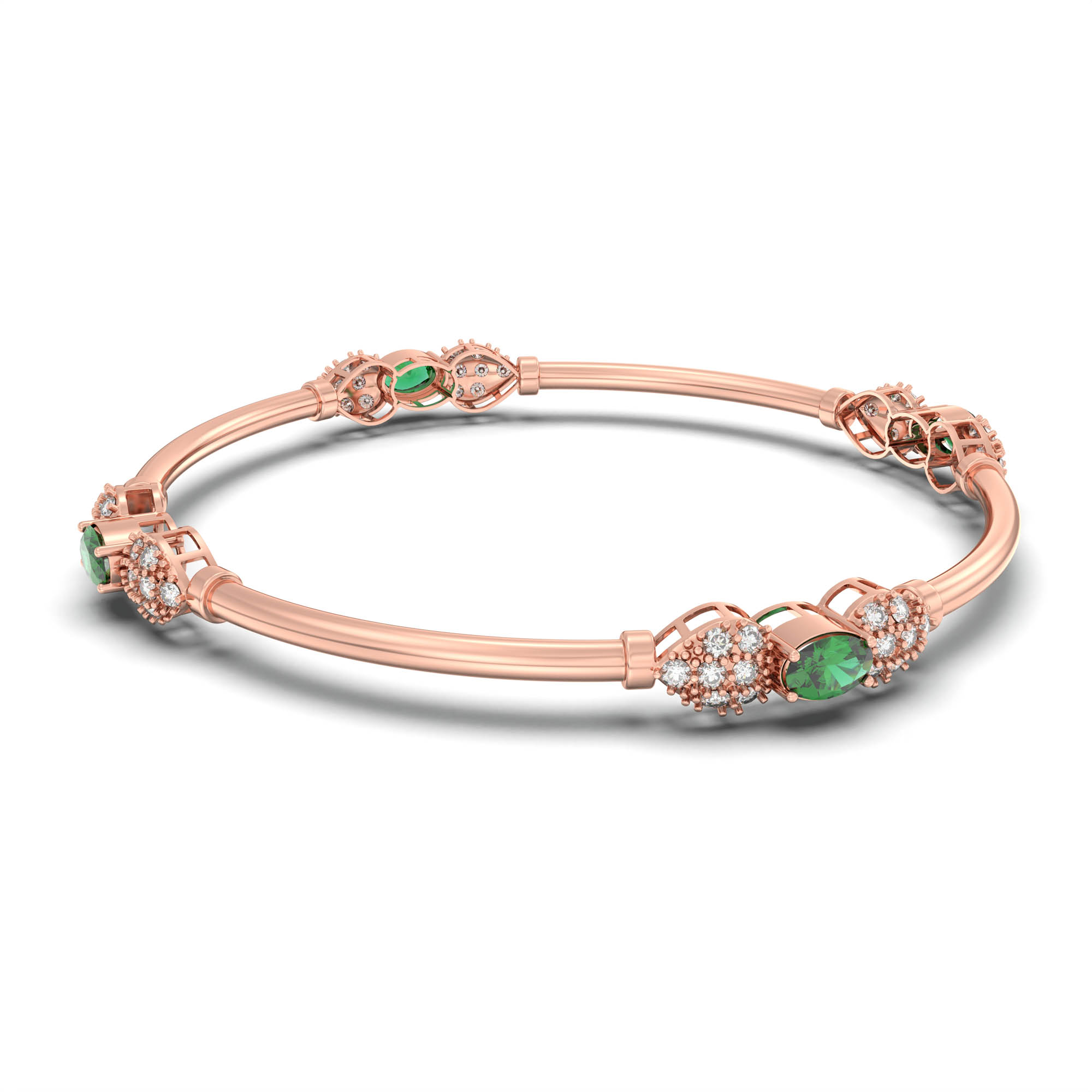 Lab-Grown Diamond and Emerald Bangle in 18K Rose Gold – 1.4 Ct Diamonds, 12 g (Design K1-6) thumbnail