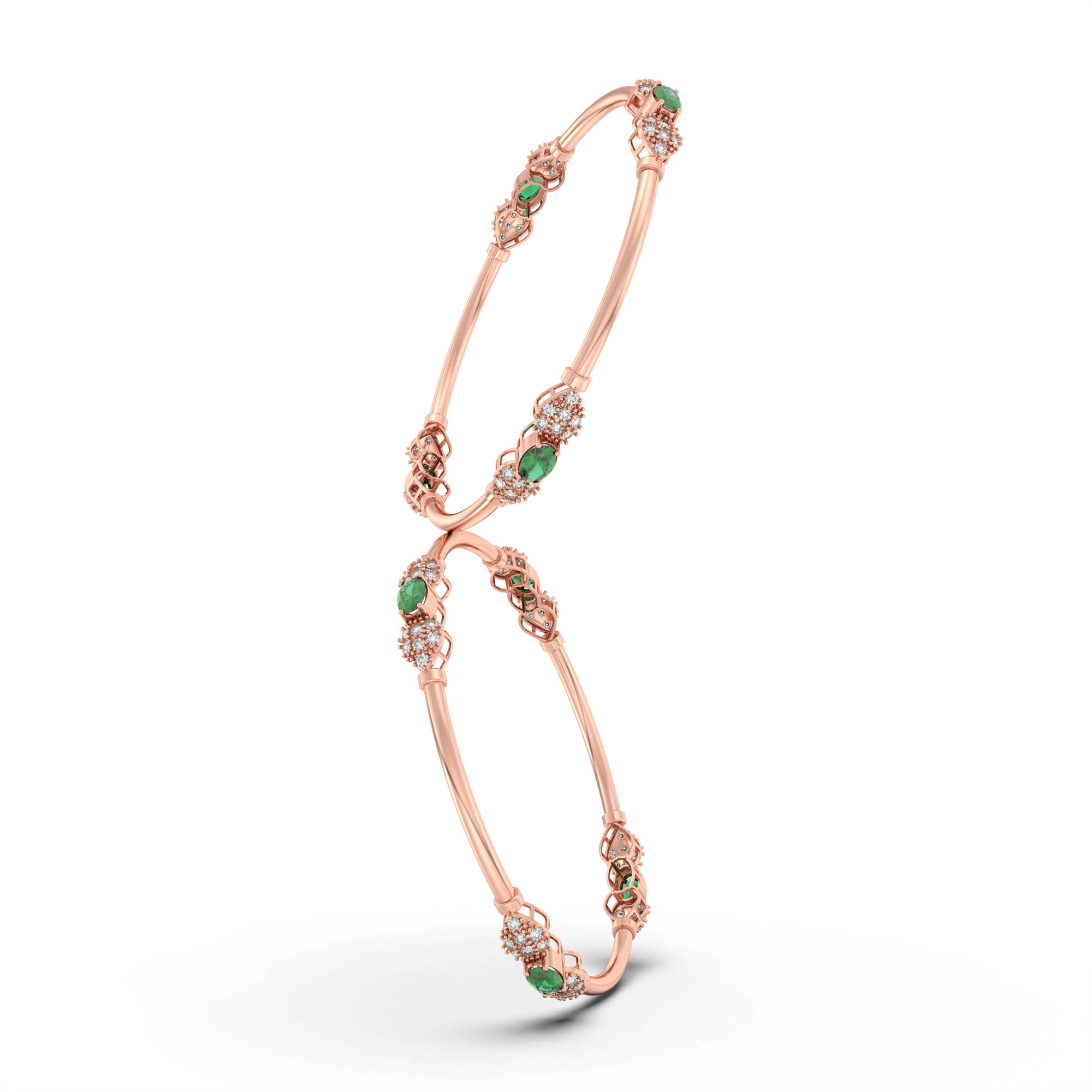 Lab-Grown Diamond and Emerald Bangle in 18K Rose Gold – 1.4 Ct Diamonds, 12 g (Design K1-6) thumbnail