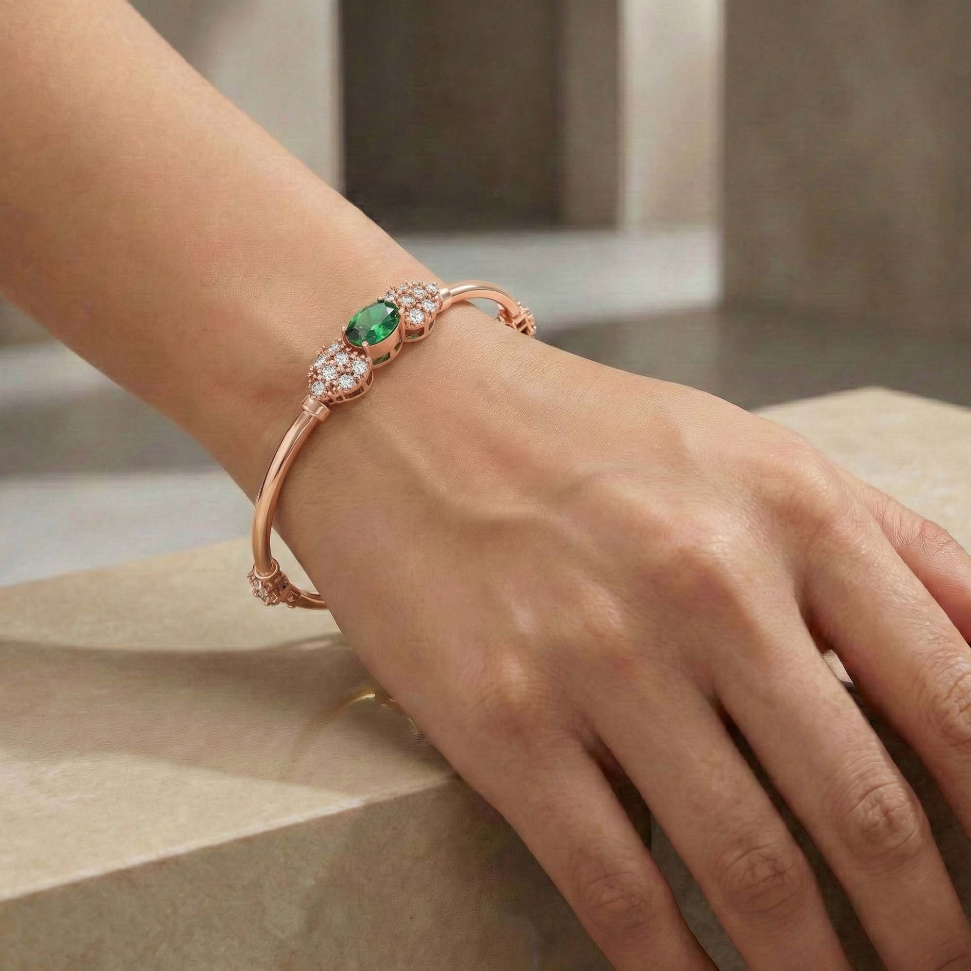 Lab-Grown Diamond and Emerald Bangle in 18K Rose Gold – 1.4 Ct Diamonds, 12 g (Design K1-6) thumbnail