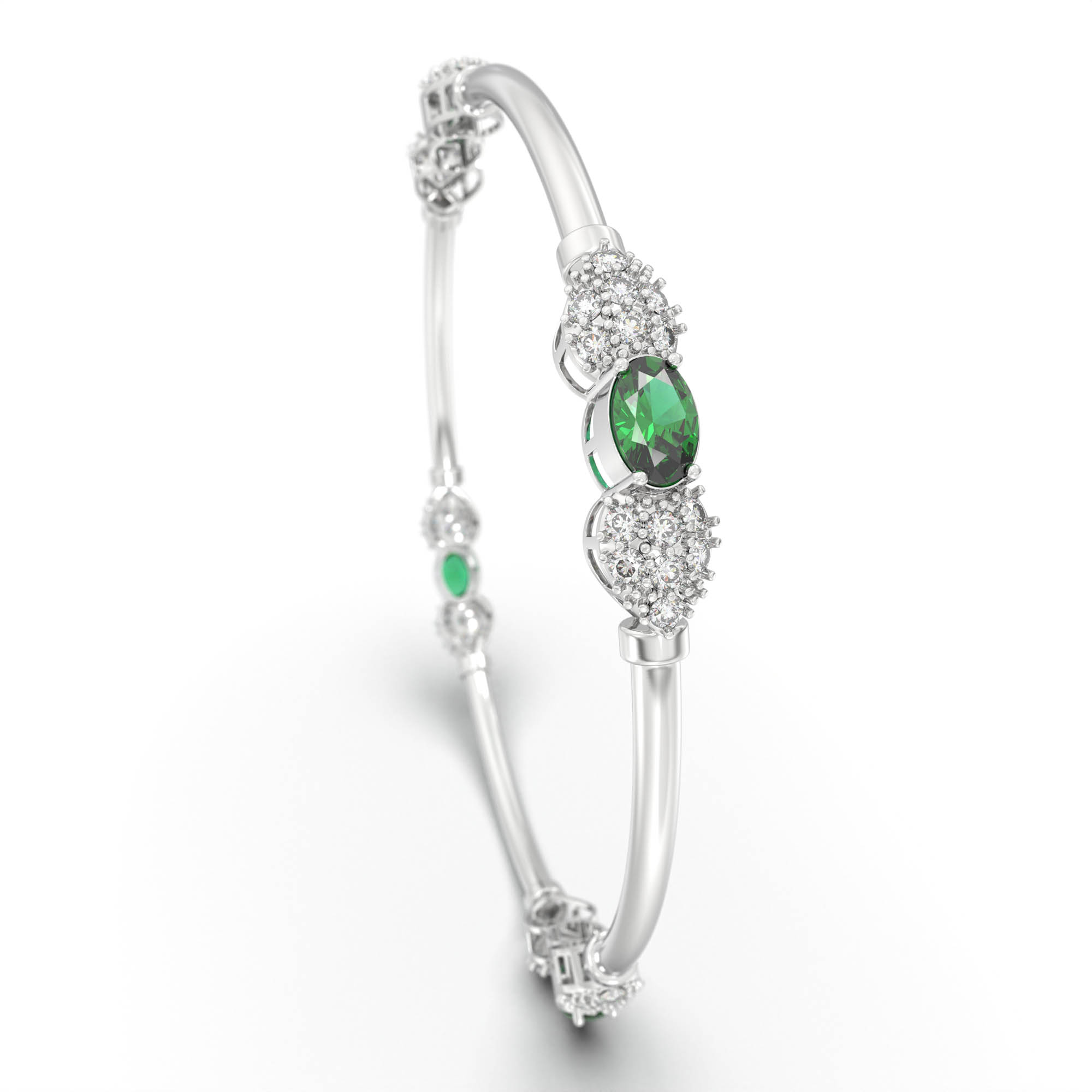 Lab-Grown Diamond and Emerald Bangle in 18K White Gold – 1.4 Ct Diamonds, 12 g (Design K1-6) thumbnail