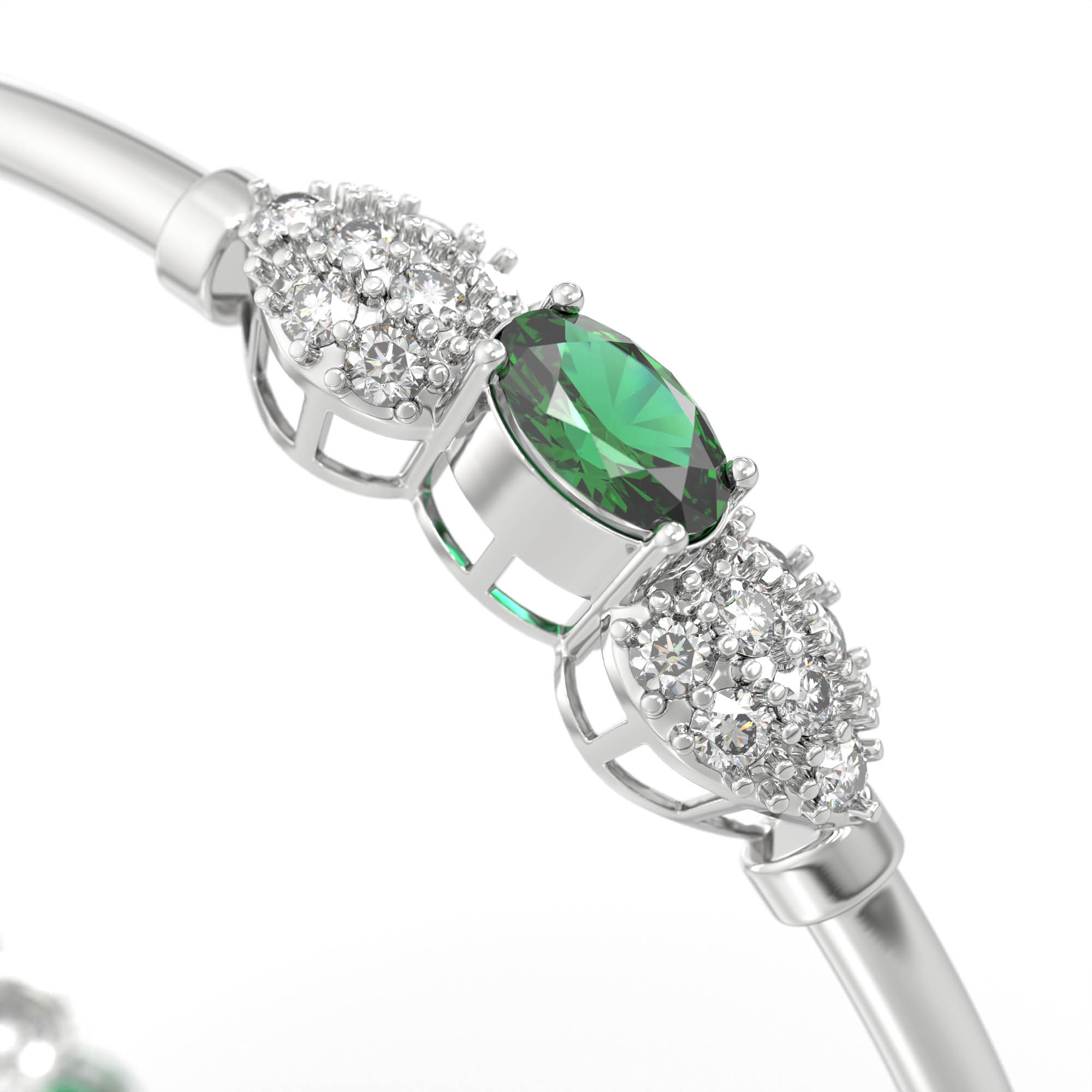 Lab-Grown Diamond and Emerald Bangle in 18K White Gold – 1.4 Ct Diamonds, 12 g (Design K1-6) thumbnail