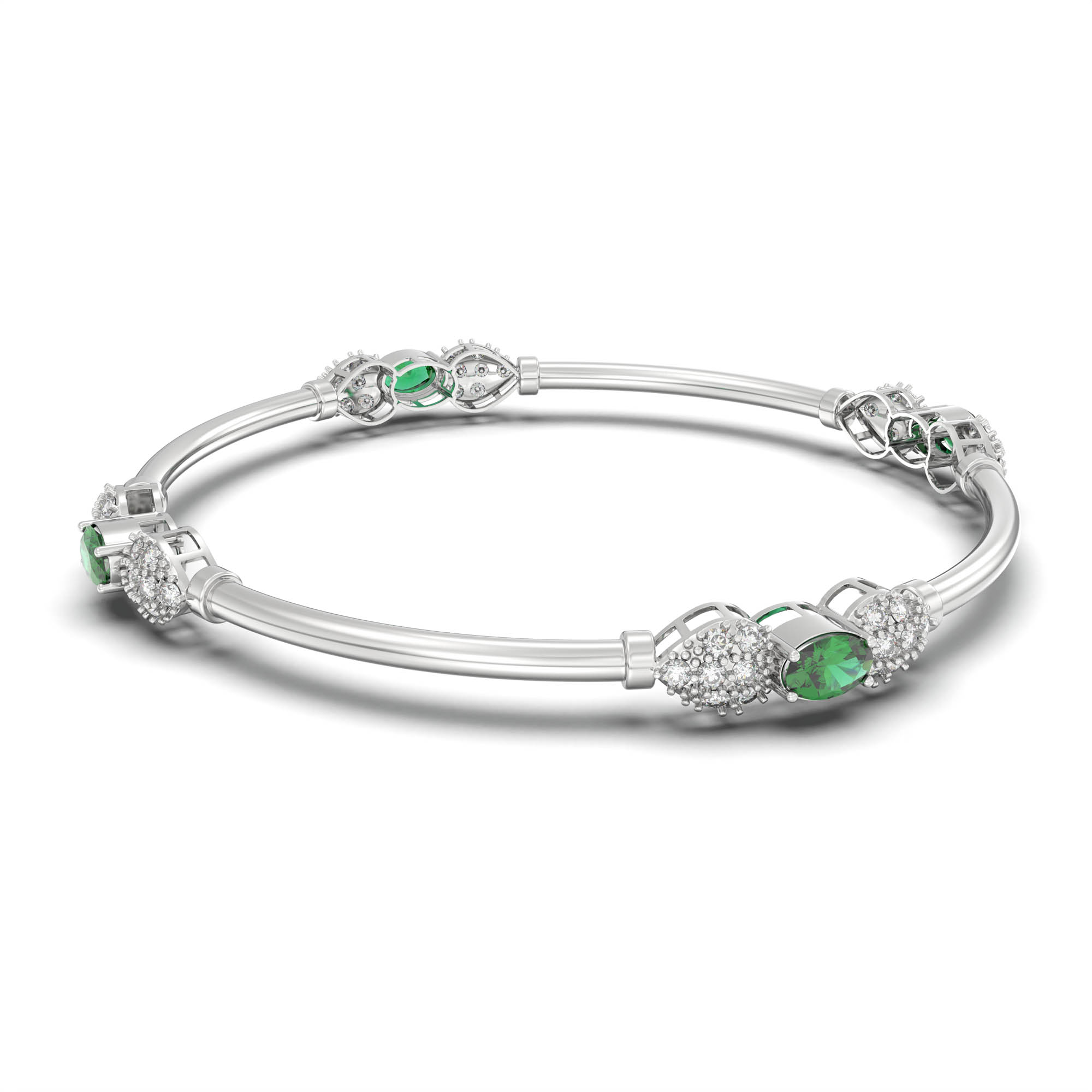 Lab-Grown Diamond and Emerald Bangle in 18K White Gold – 1.4 Ct Diamonds, 12 g (Design K1-6) thumbnail