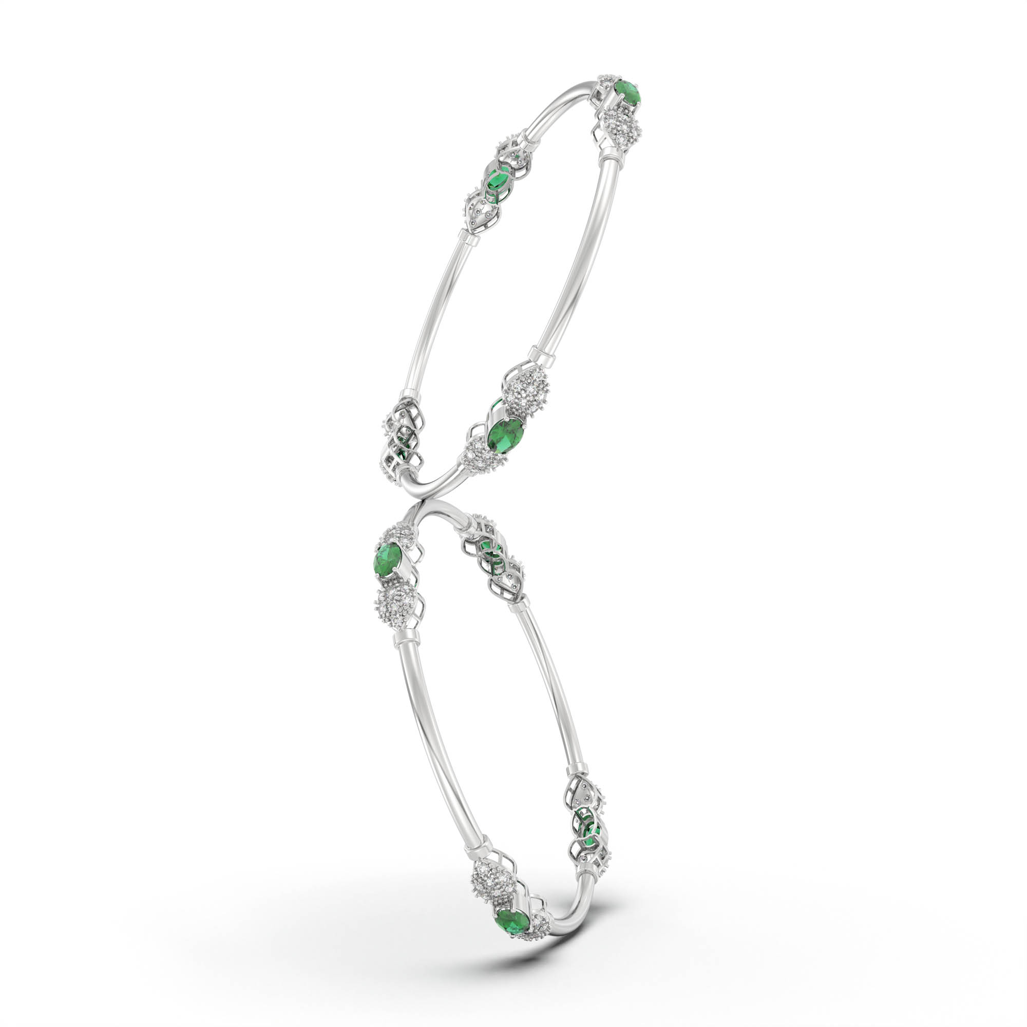 Lab-Grown Diamond and Emerald Bangle in 18K White Gold – 1.4 Ct Diamonds, 12 g (Design K1-6) thumbnail