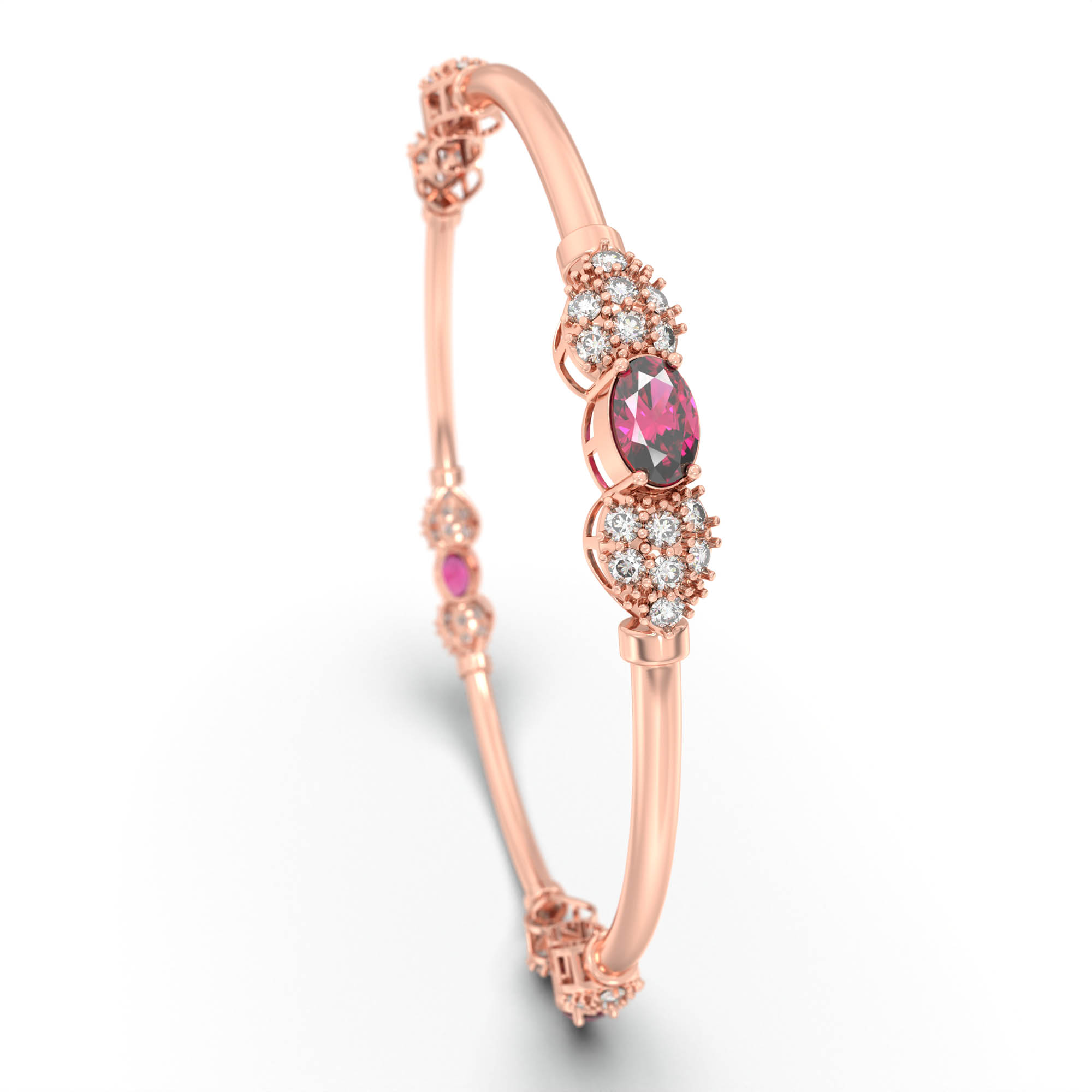 Lab-Grown Diamond and Ruby Bangle in 18K Rose Gold – 1.4 Ct Diamonds, 12 g (Design K1-6) thumbnail